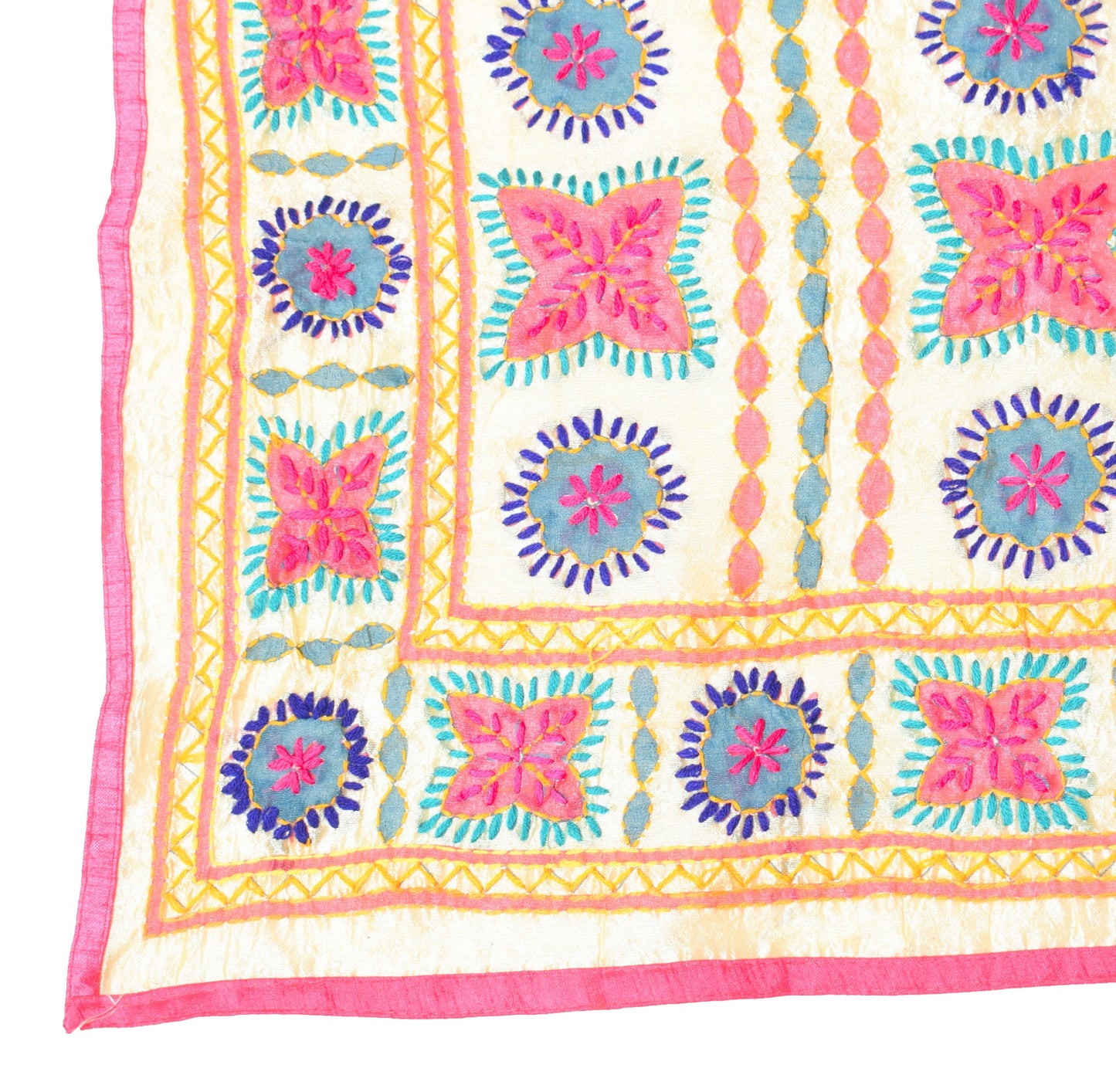 Sushila Vintage Beige Handmade Dupatta Art Cotton Silk Embroidered Long Stole