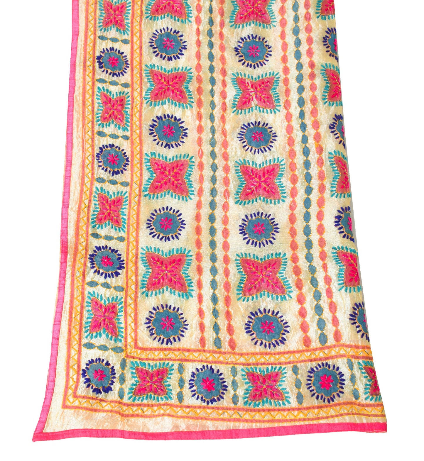 Sushila Vintage Beige Handmade Dupatta Art Cotton Silk Embroidered Long Stole