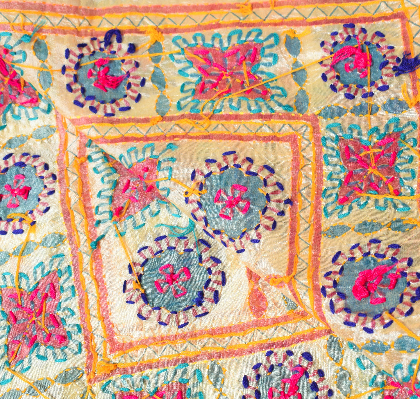 Sushila Vintage Beige Handmade Dupatta Art Cotton Silk Embroidered Long Stole