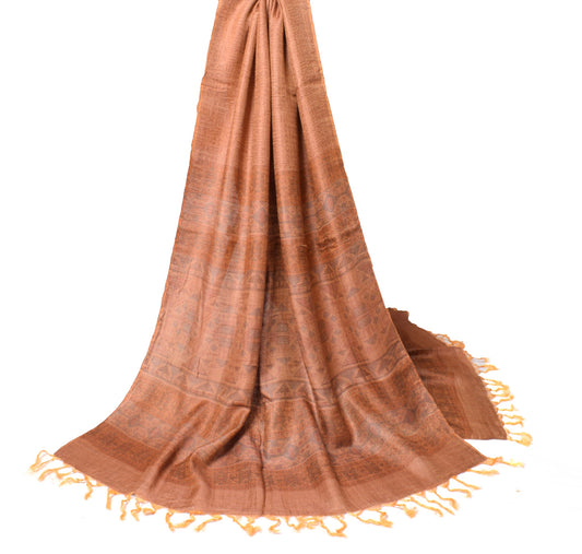 Sushila Vintage Pure Woolen Dupatta Brown Printed Geometric Soft Long Stole
