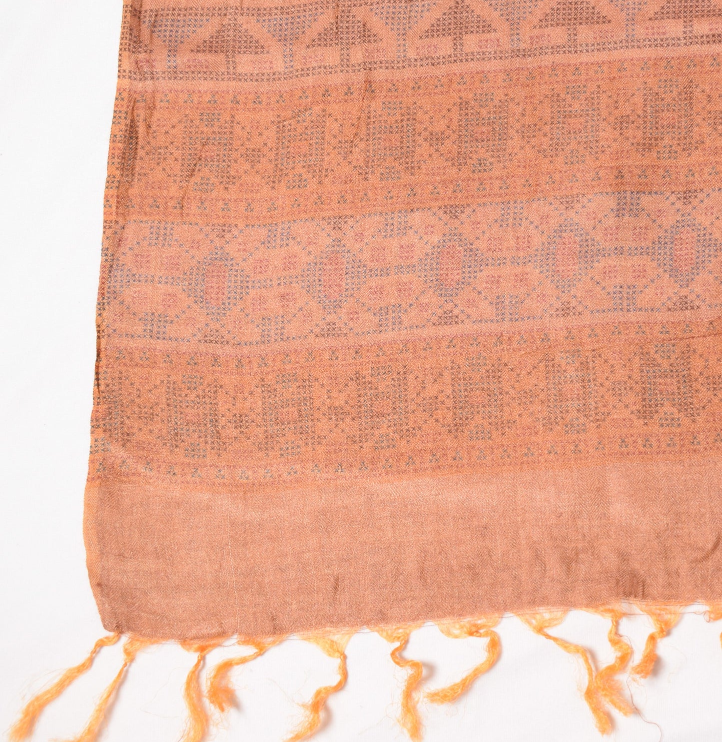 Sushila Vintage Pure Woolen Dupatta Brown Printed Geometric Soft Long Stole