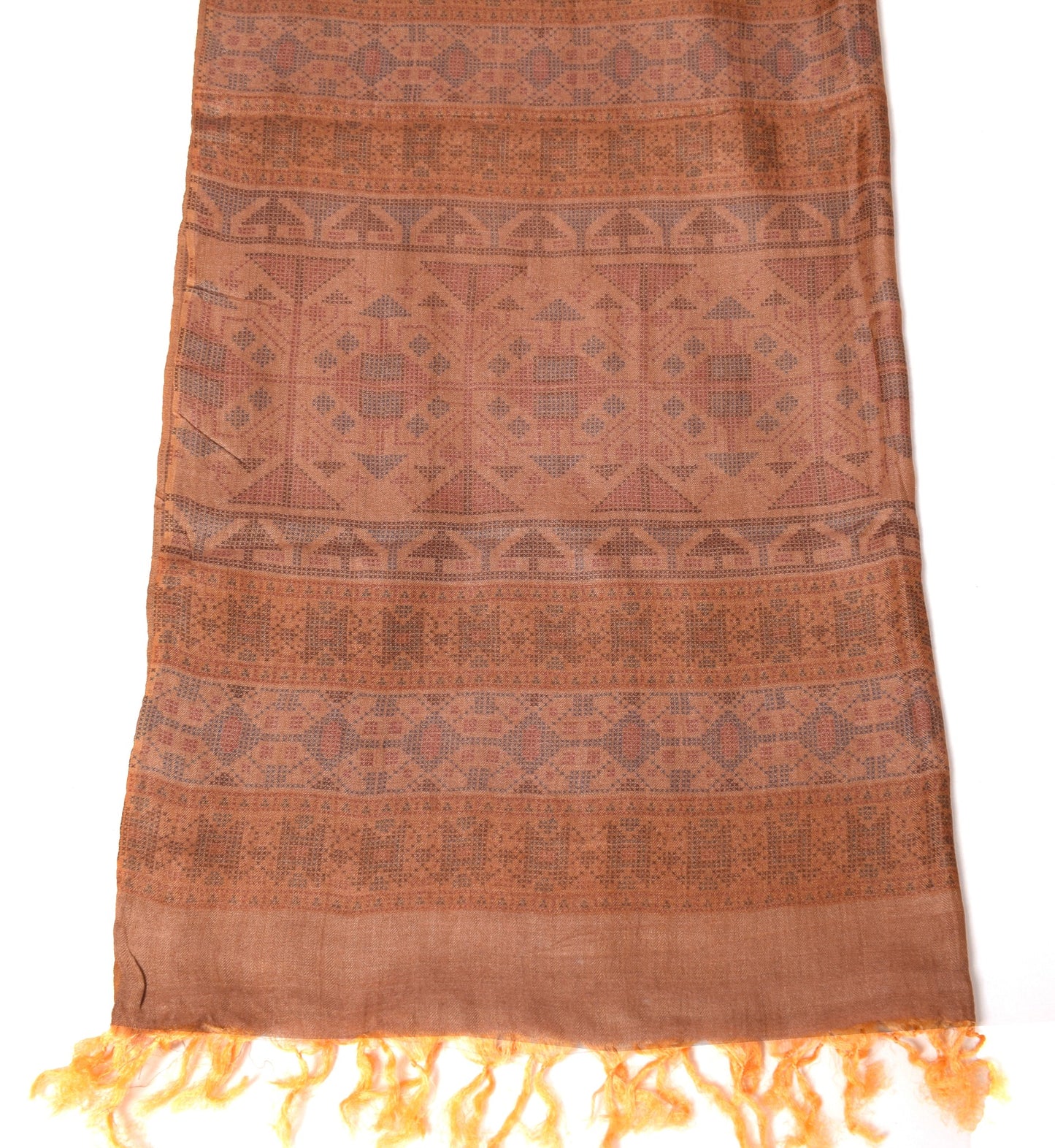 Sushila Vintage Pure Woolen Dupatta Brown Printed Geometric Soft Long Stole
