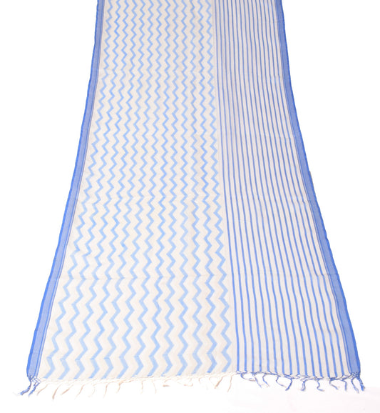 Sushila Vintage White Dupatta Pure Cotton Silk Hand Block & Woven Long Stole