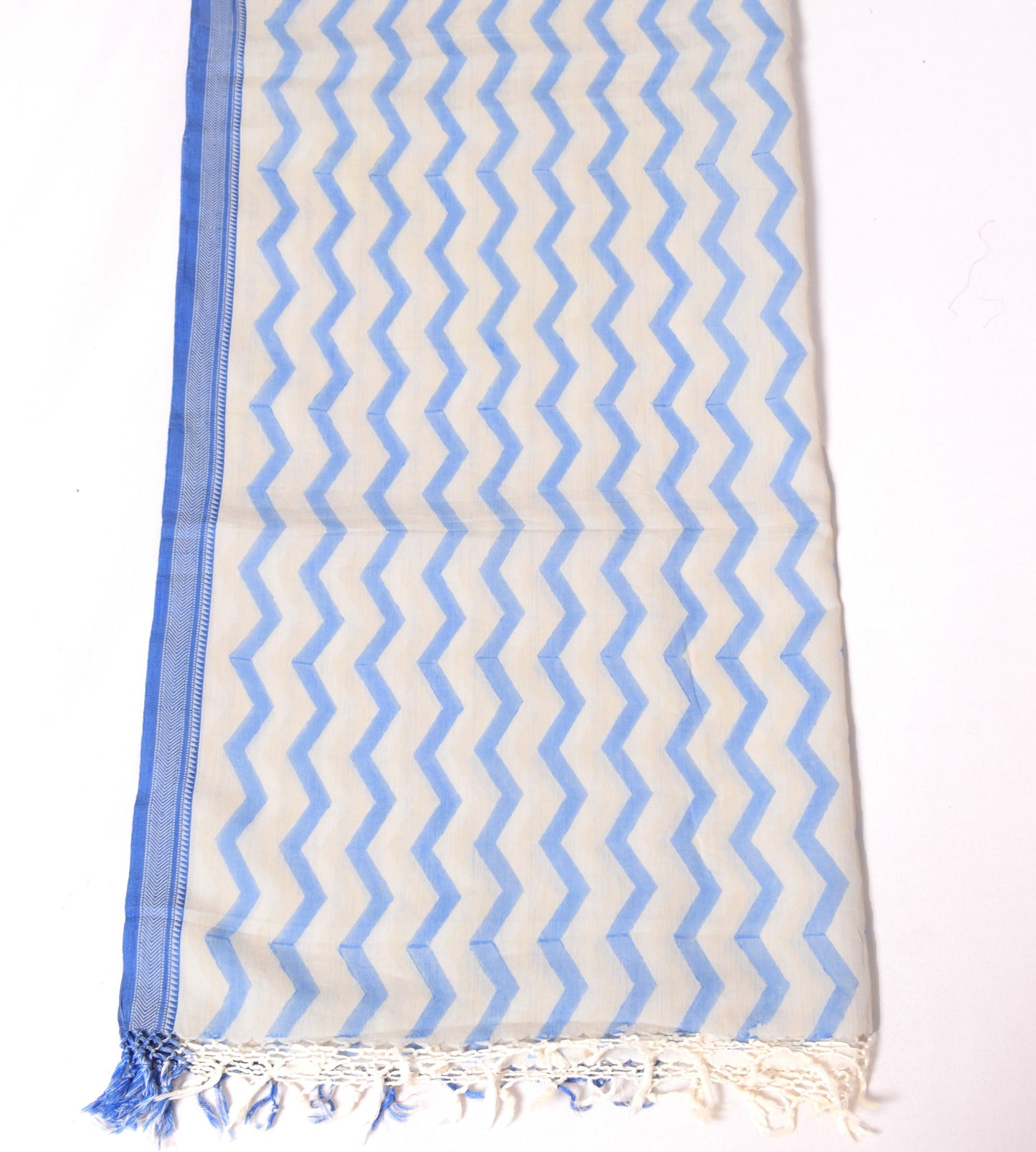Sushila Vintage White Dupatta Pure Cotton Silk Hand Block & Woven Long Stole
