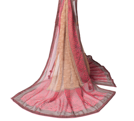 Sushila Vintage Brown Floral Dupatta Pure Georgette Printed Indian Long Stole