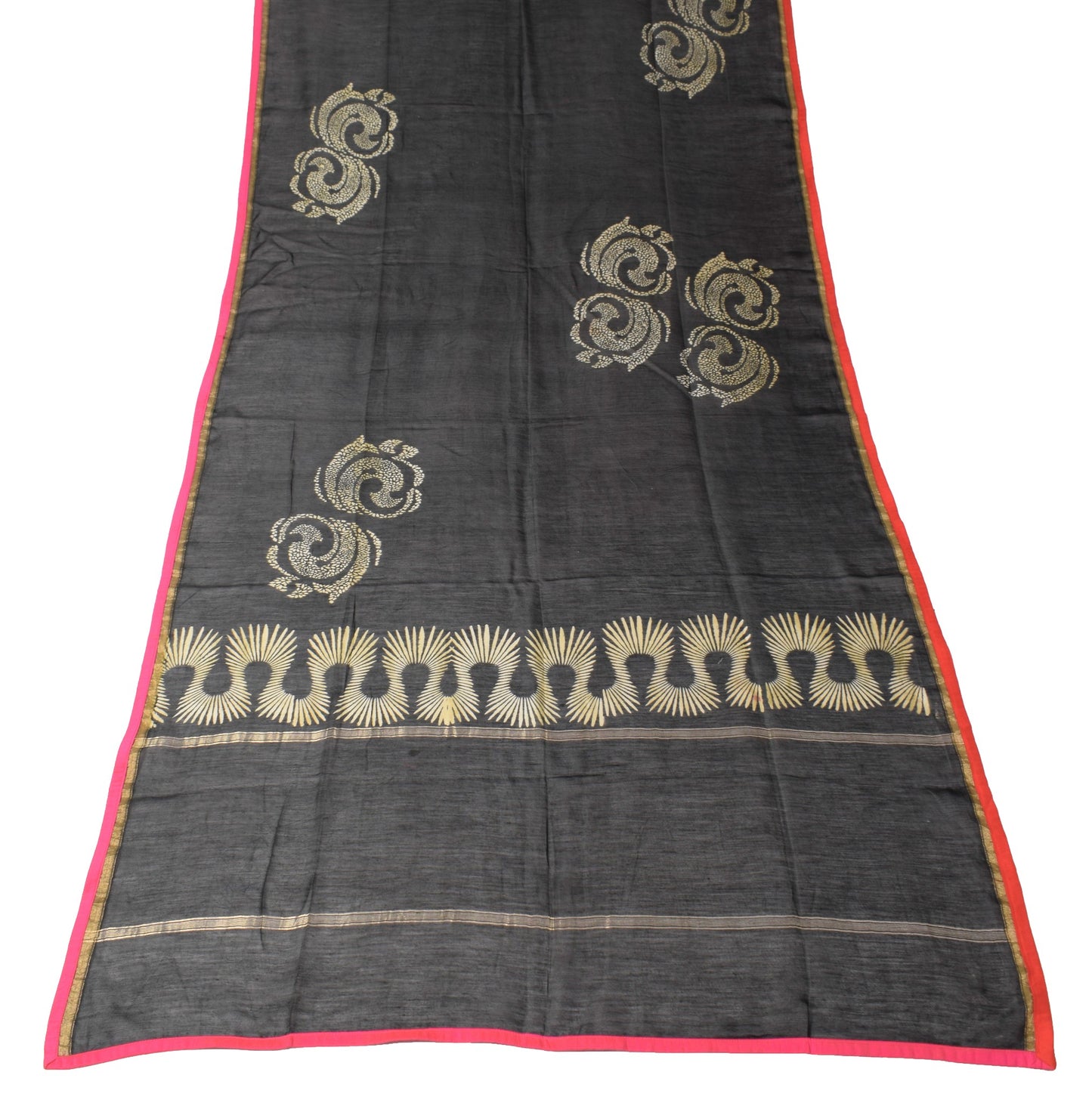Sushila Vintage Black Dupatta Pure Cotton Silk Printed Indian Classy Long Stole