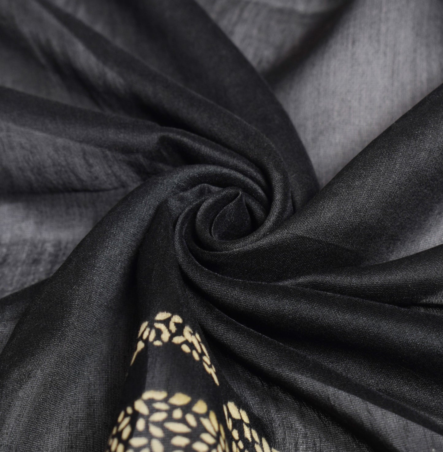 Sushila Vintage Black Dupatta Pure Cotton Silk Printed Indian Classy Long Stole