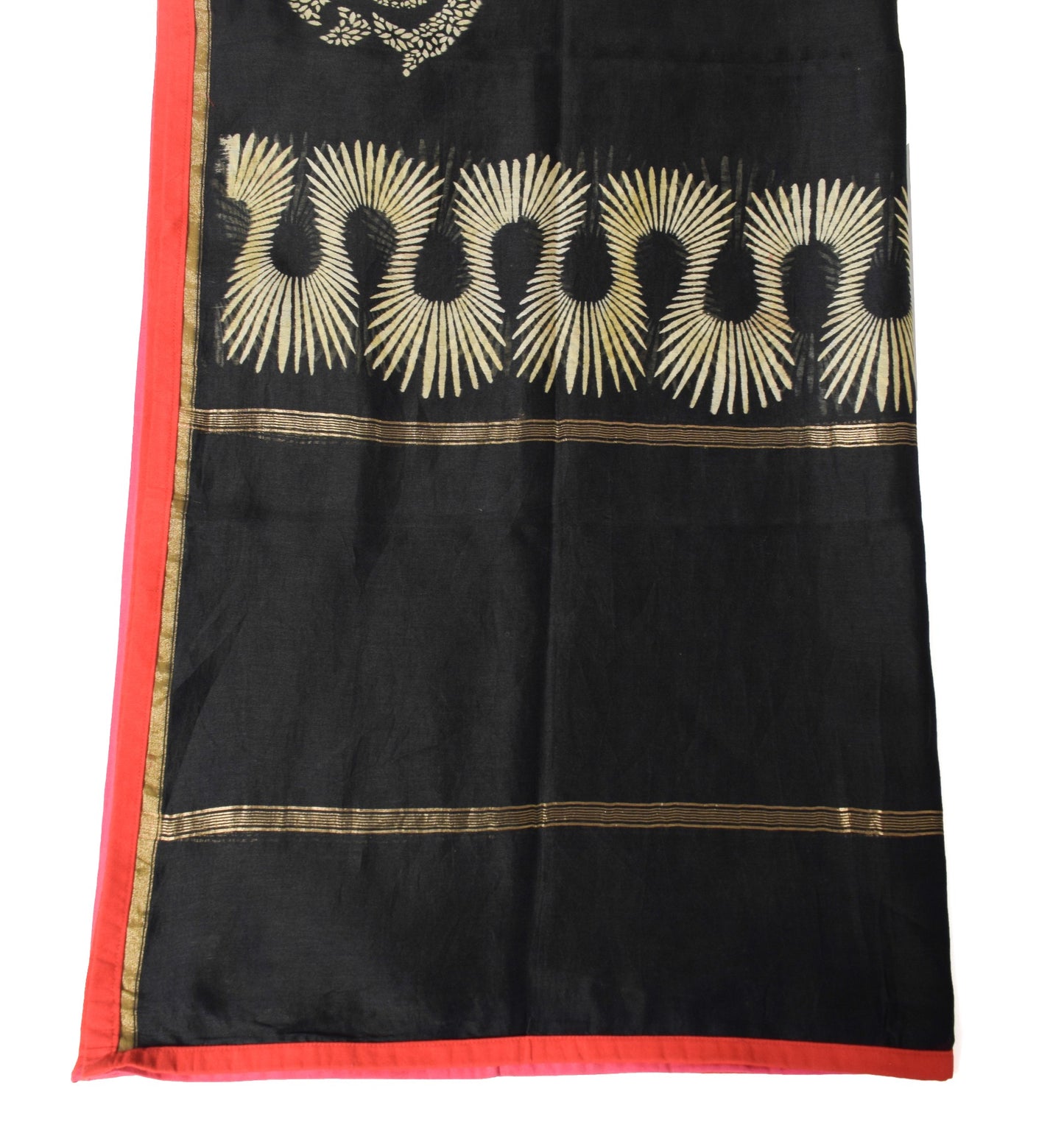 Sushila Vintage Black Dupatta Pure Cotton Silk Printed Indian Classy Long Stole