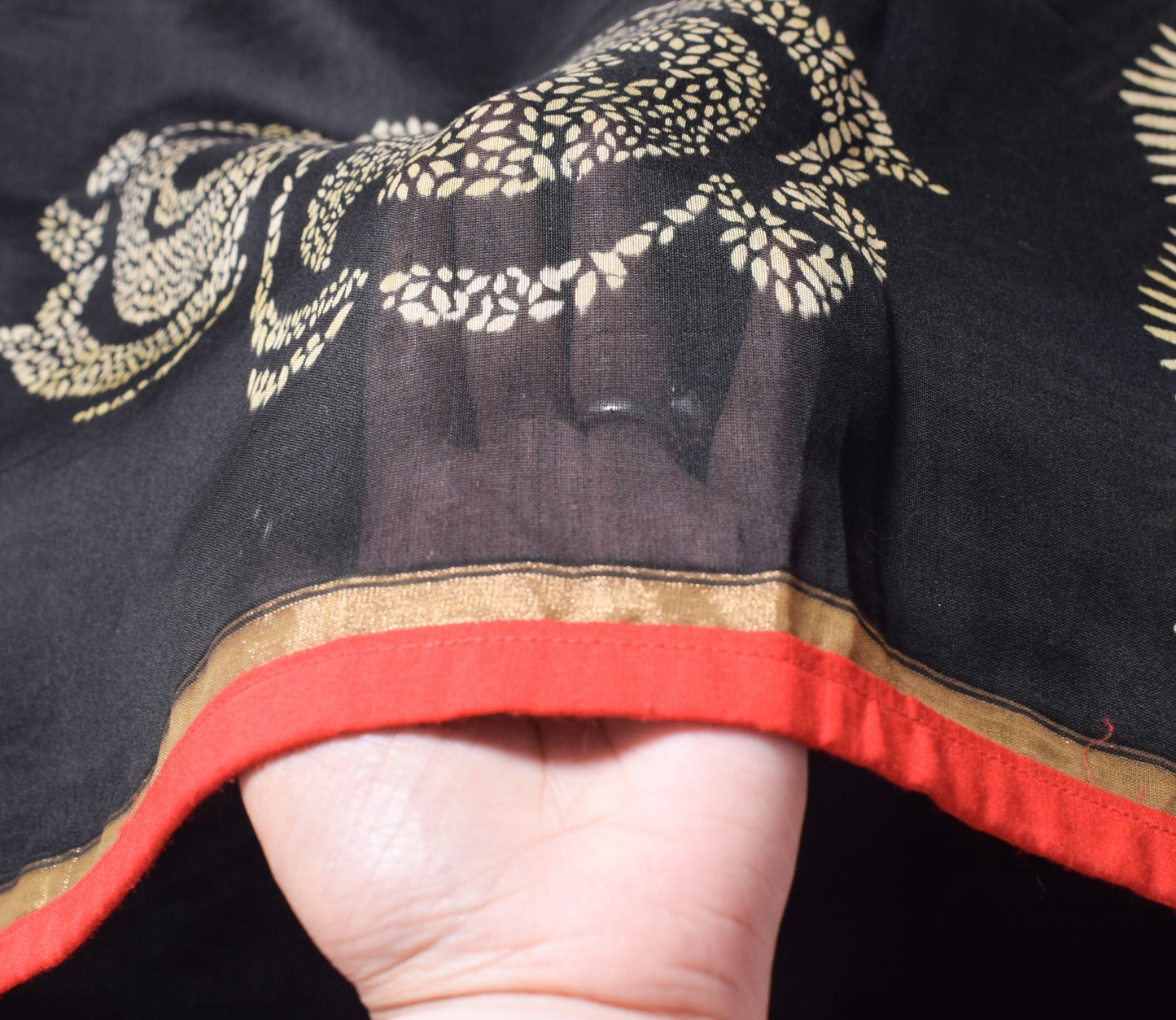 Sushila Vintage Black Dupatta Pure Cotton Silk Printed Indian Classy Long Stole