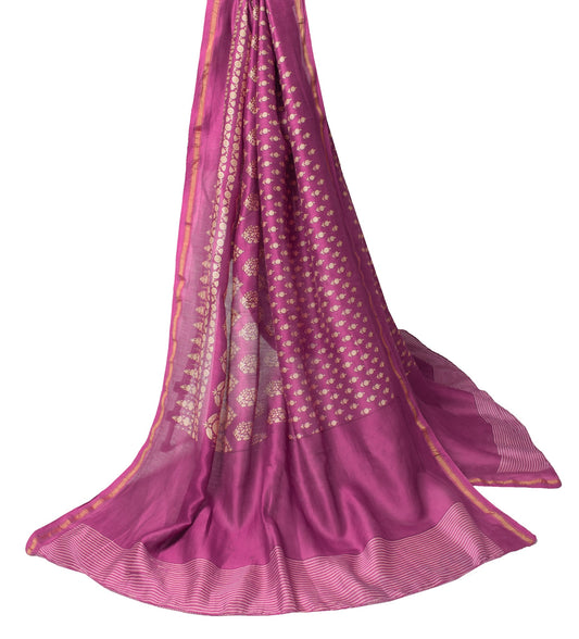 Sushila Vintage Magenta Dupatta 100% Pure Cotton Floral Hand Printed Long Stole