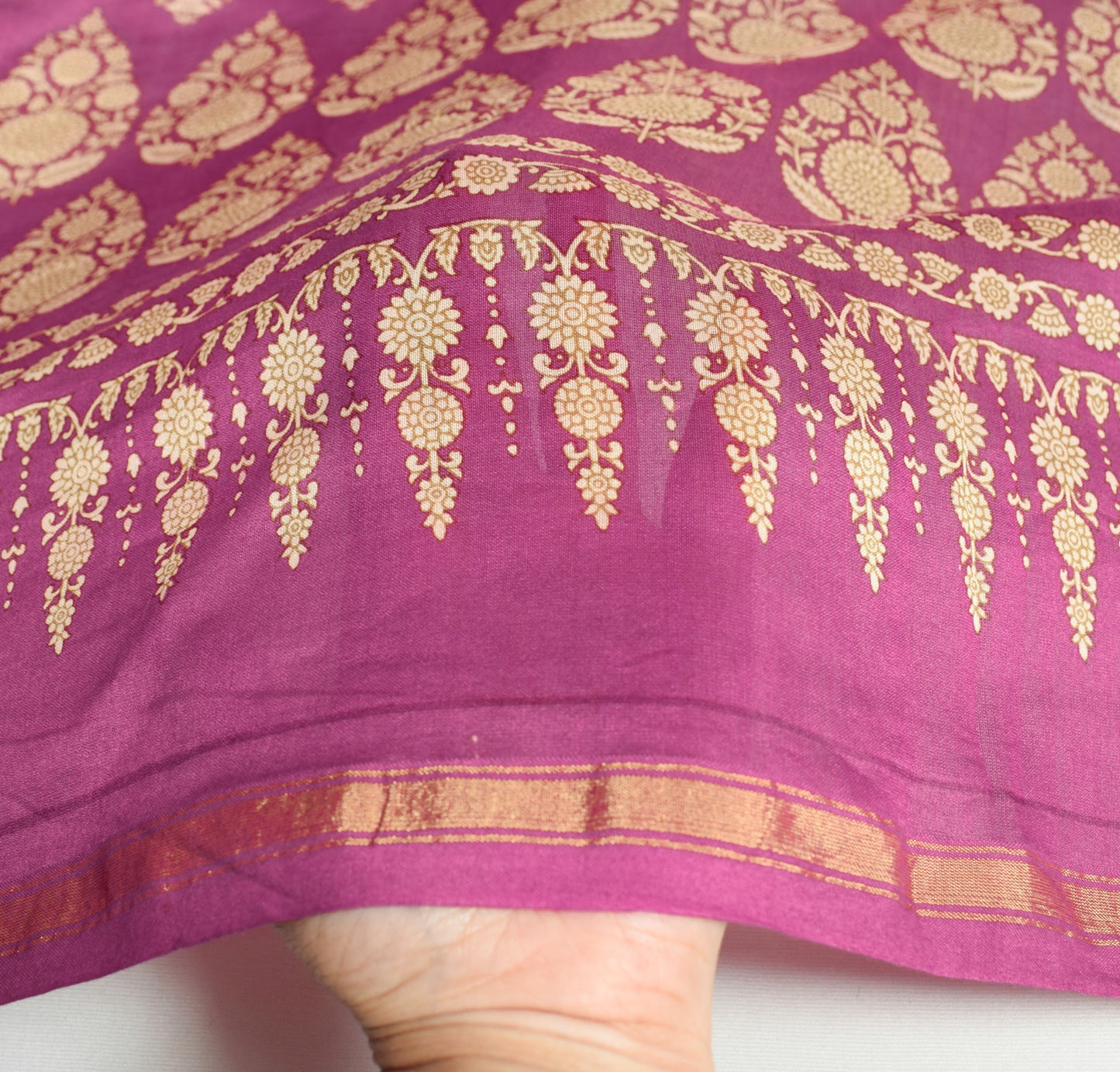 Sushila Vintage Magenta Dupatta 100% Pure Cotton Floral Hand Printed Long Stole