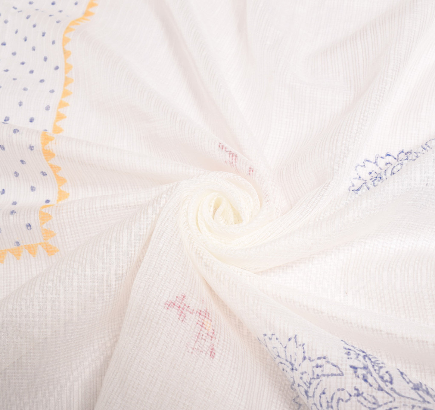 Sushila Vintage White Kota Doria Dupatta Hand Block Printed Floral Long Stole