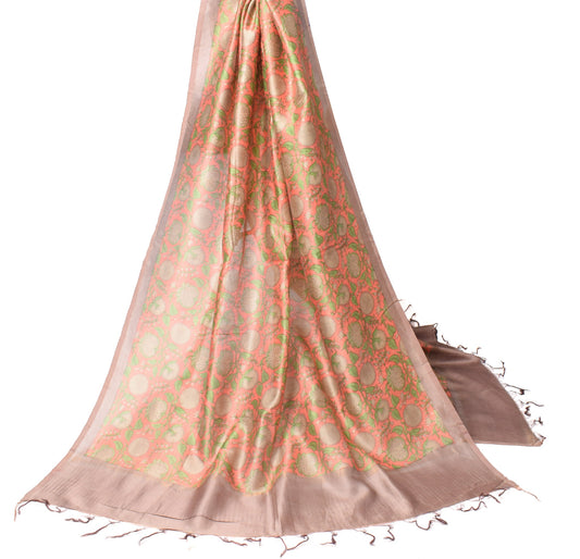Sushila Vintage Dark Peach Dupatta 100% Pure Cotton Silk Floral Print Long Stole