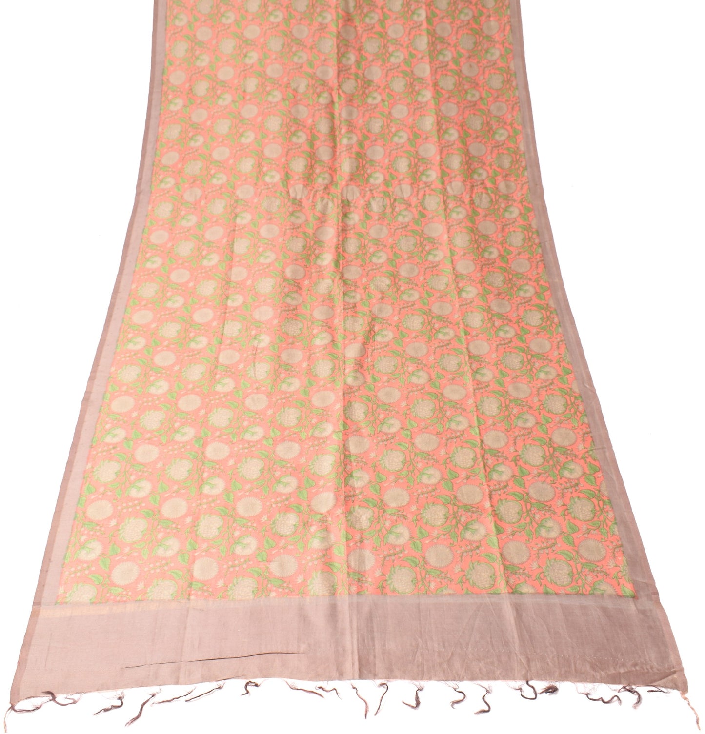 Sushila Vintage Dark Peach Dupatta 100% Pure Cotton Silk Floral Print Long Stole