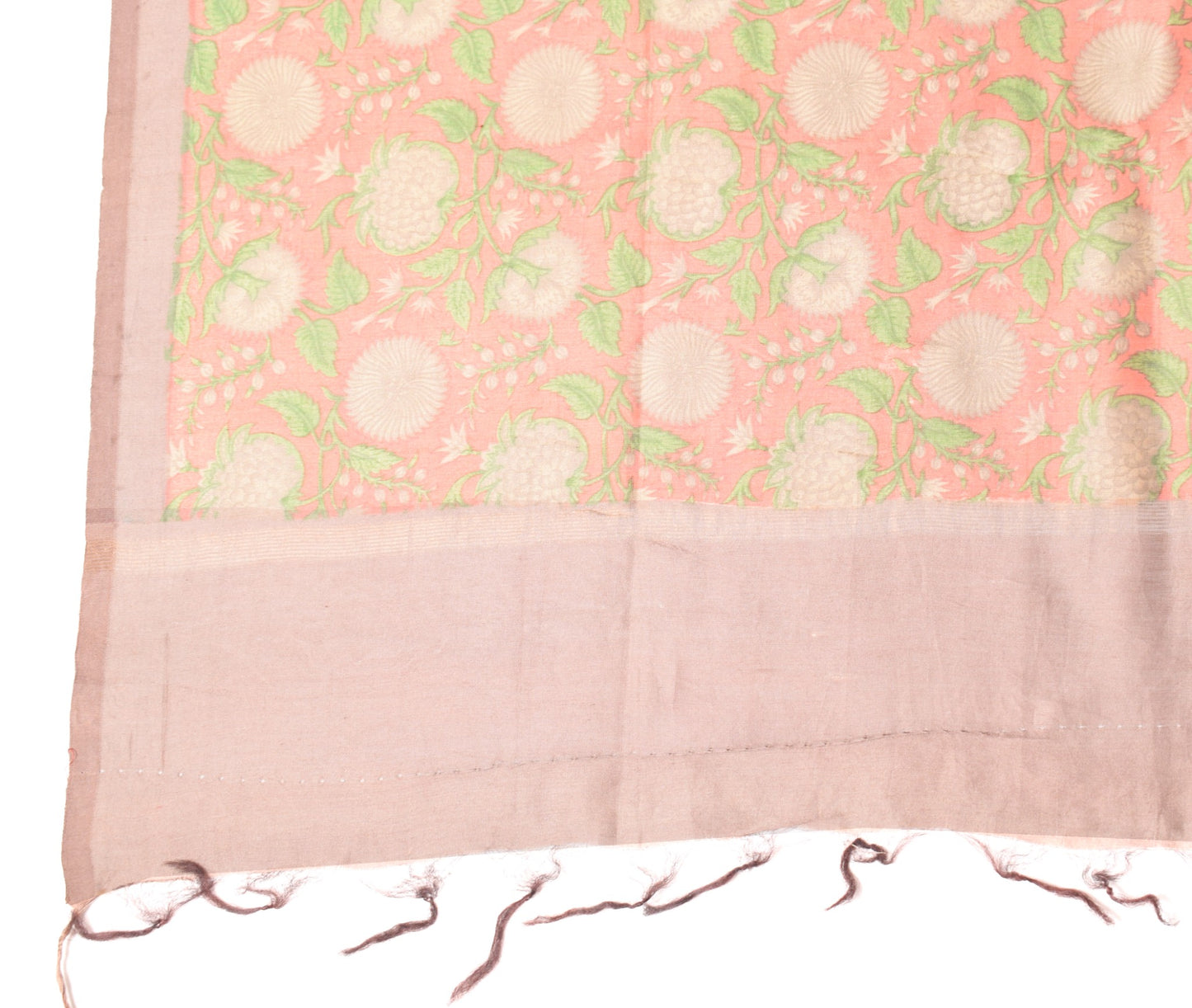 Sushila Vintage Dark Peach Dupatta 100% Pure Cotton Silk Floral Print Long Stole