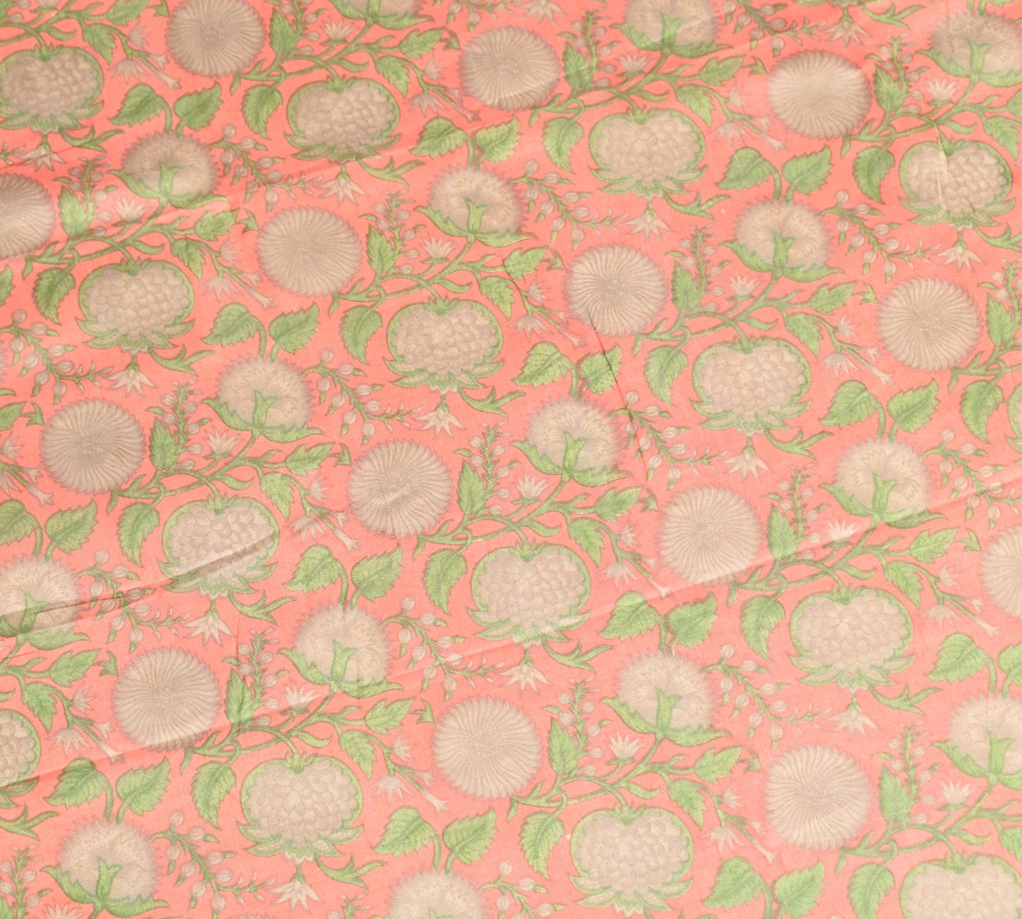 Sushila Vintage Dark Peach Dupatta 100% Pure Cotton Silk Floral Print Long Stole