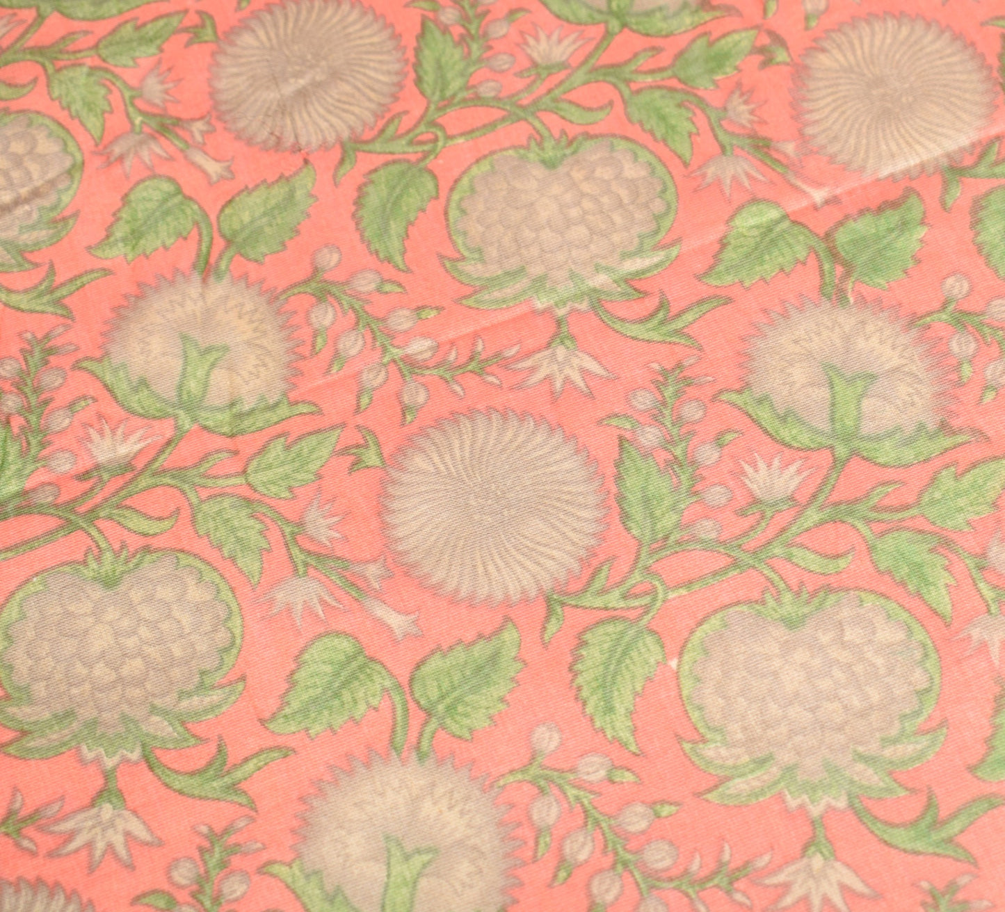 Sushila Vintage Dark Peach Dupatta 100% Pure Cotton Silk Floral Print Long Stole