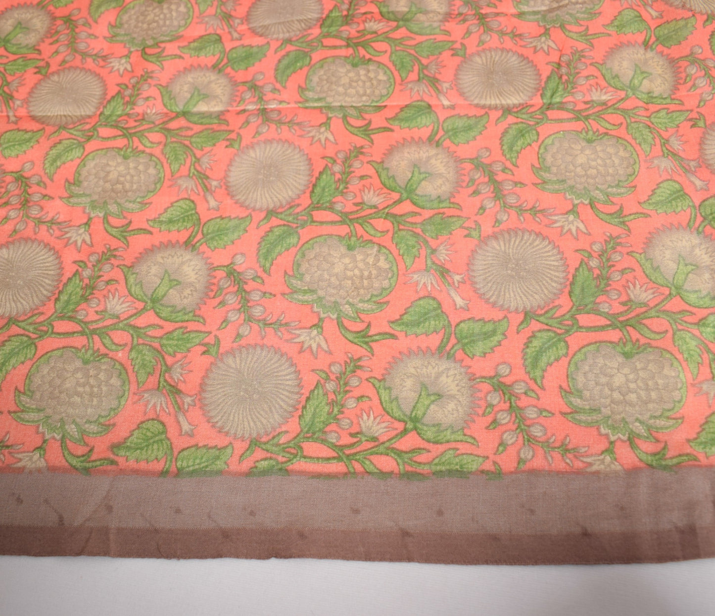 Sushila Vintage Dark Peach Dupatta 100% Pure Cotton Silk Floral Print Long Stole