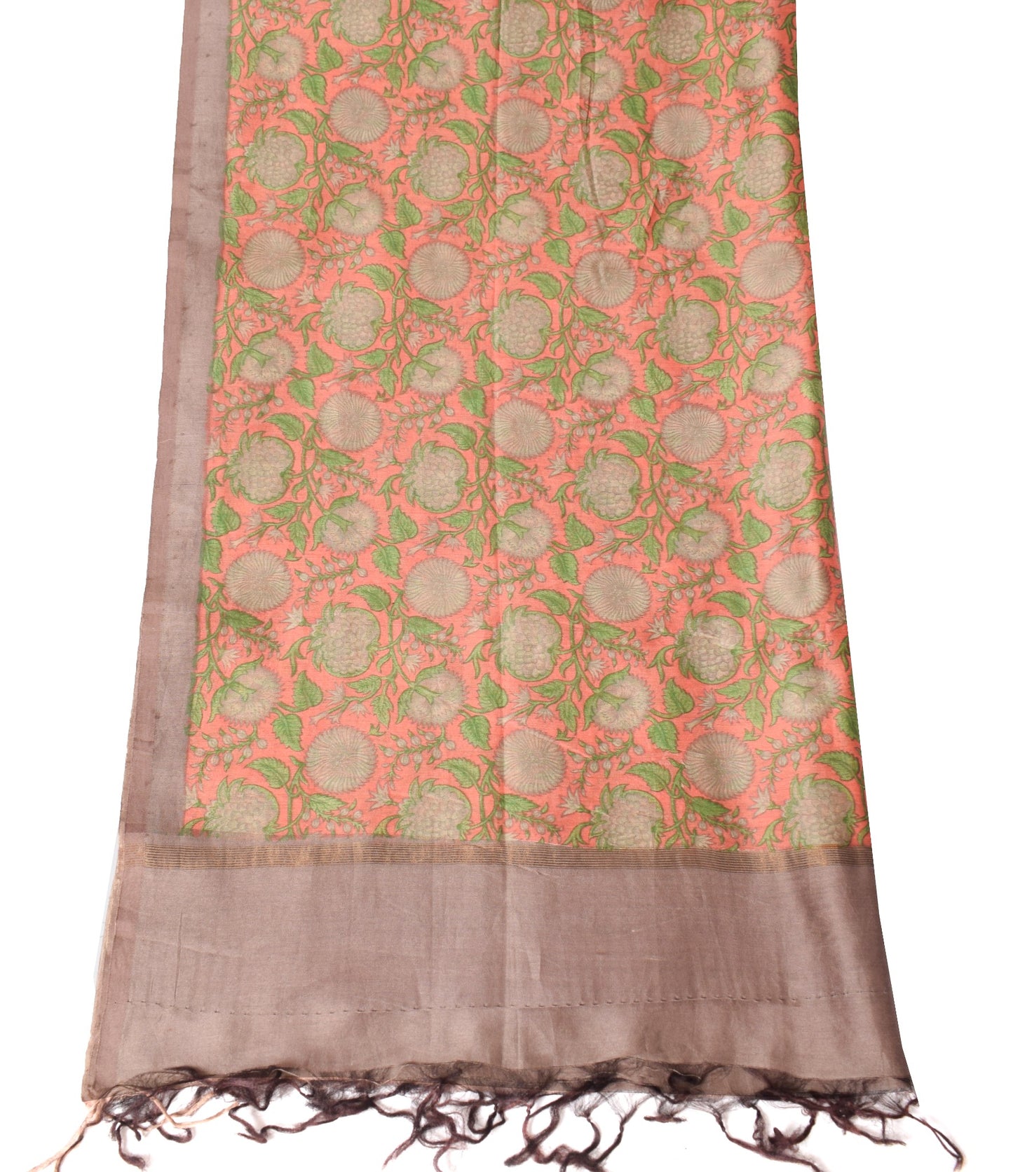 Sushila Vintage Dark Peach Dupatta 100% Pure Cotton Silk Floral Print Long Stole