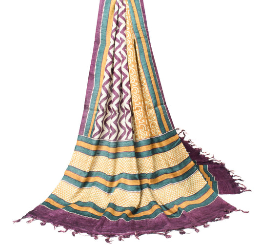 Sushila Vintage Multi-Color Dupatta Pure Khadi Hand Printed & Woven Long Stole