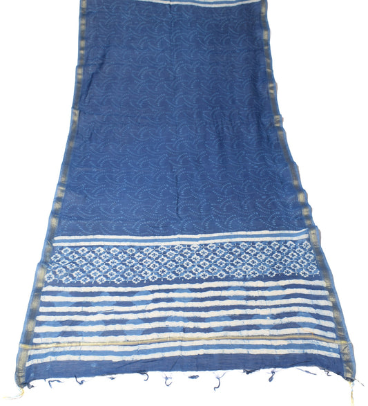 Sushila Vintage Blue Dupatta Pure Cotton Silk Batik Printed & Woven Long Stole