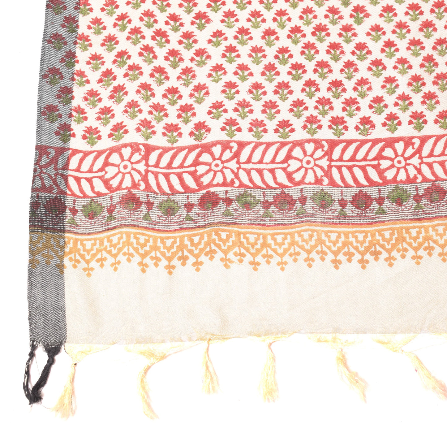 Sushila Vintage Floral Cream Dupatta Pure Woolen Hand Block Printed Long Stole