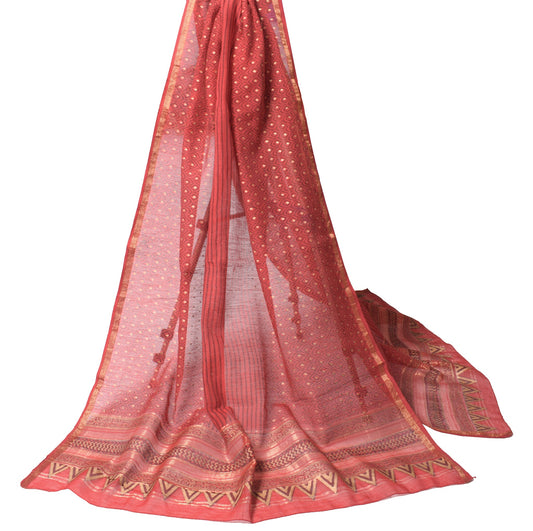 Sushila Vintage Stripes Red Dupatta Pure Cotton Silk Hand Block Print Long Stole