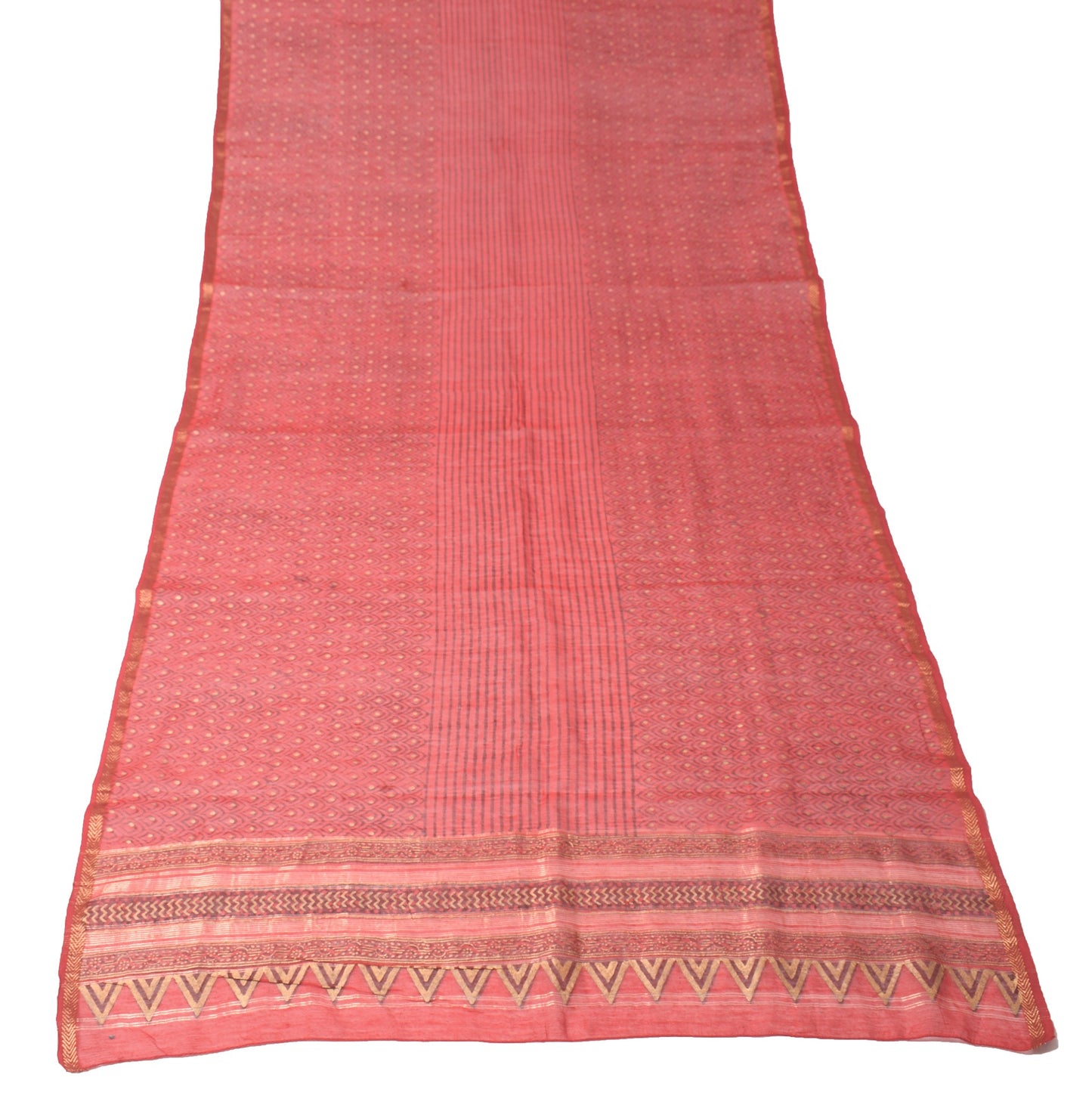 Sushila Vintage Stripes Red Dupatta Pure Cotton Silk Hand Block Print Long Stole