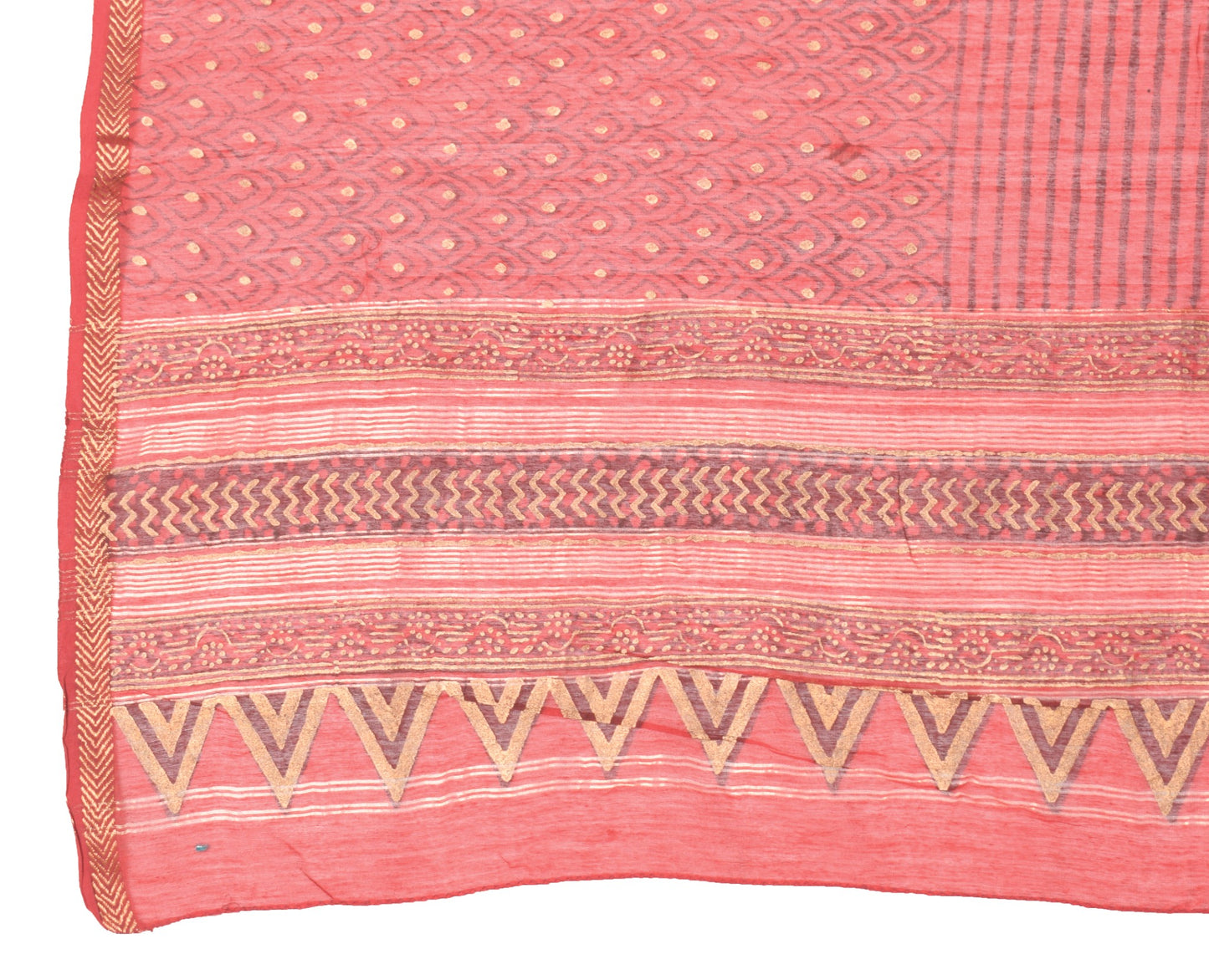 Sushila Vintage Stripes Red Dupatta Pure Cotton Silk Hand Block Print Long Stole