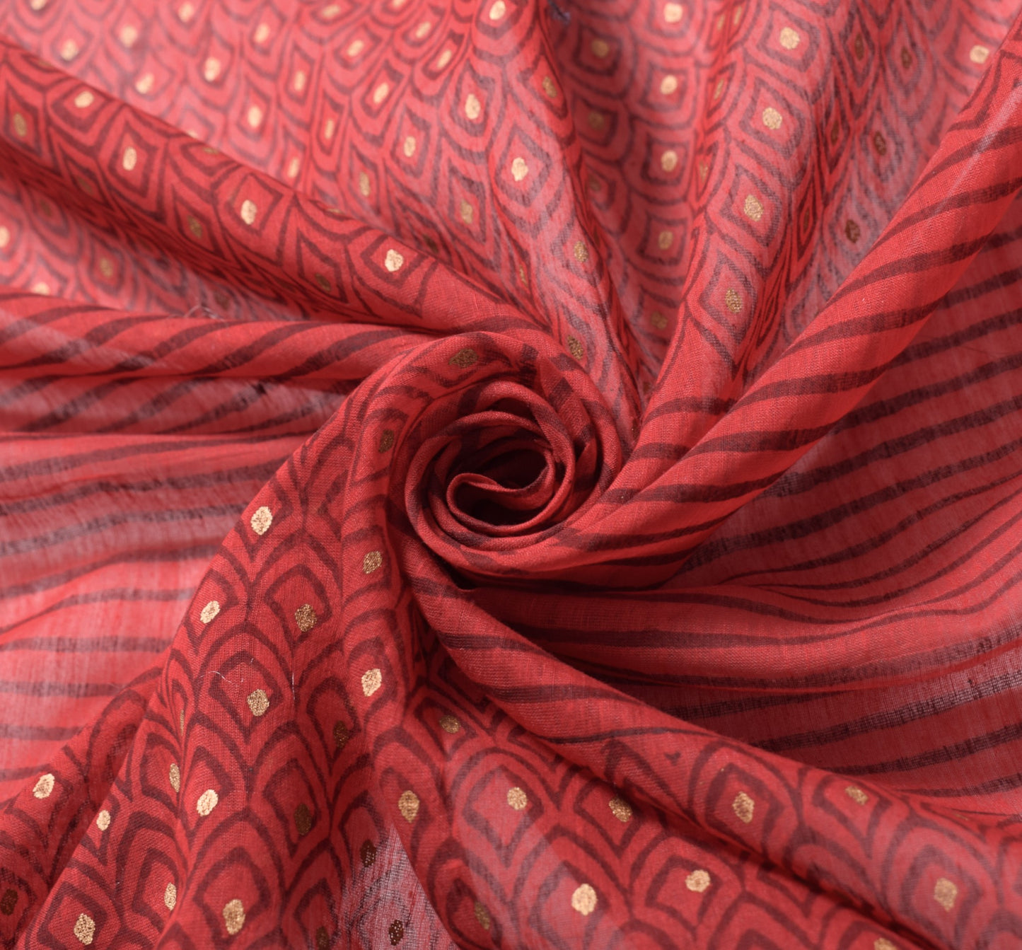 Sushila Vintage Stripes Red Dupatta Pure Cotton Silk Hand Block Print Long Stole