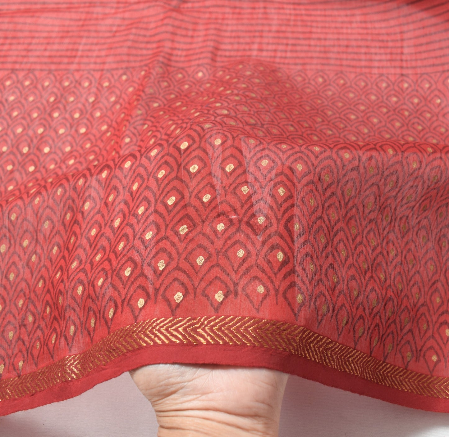 Sushila Vintage Stripes Red Dupatta Pure Cotton Silk Hand Block Print Long Stole