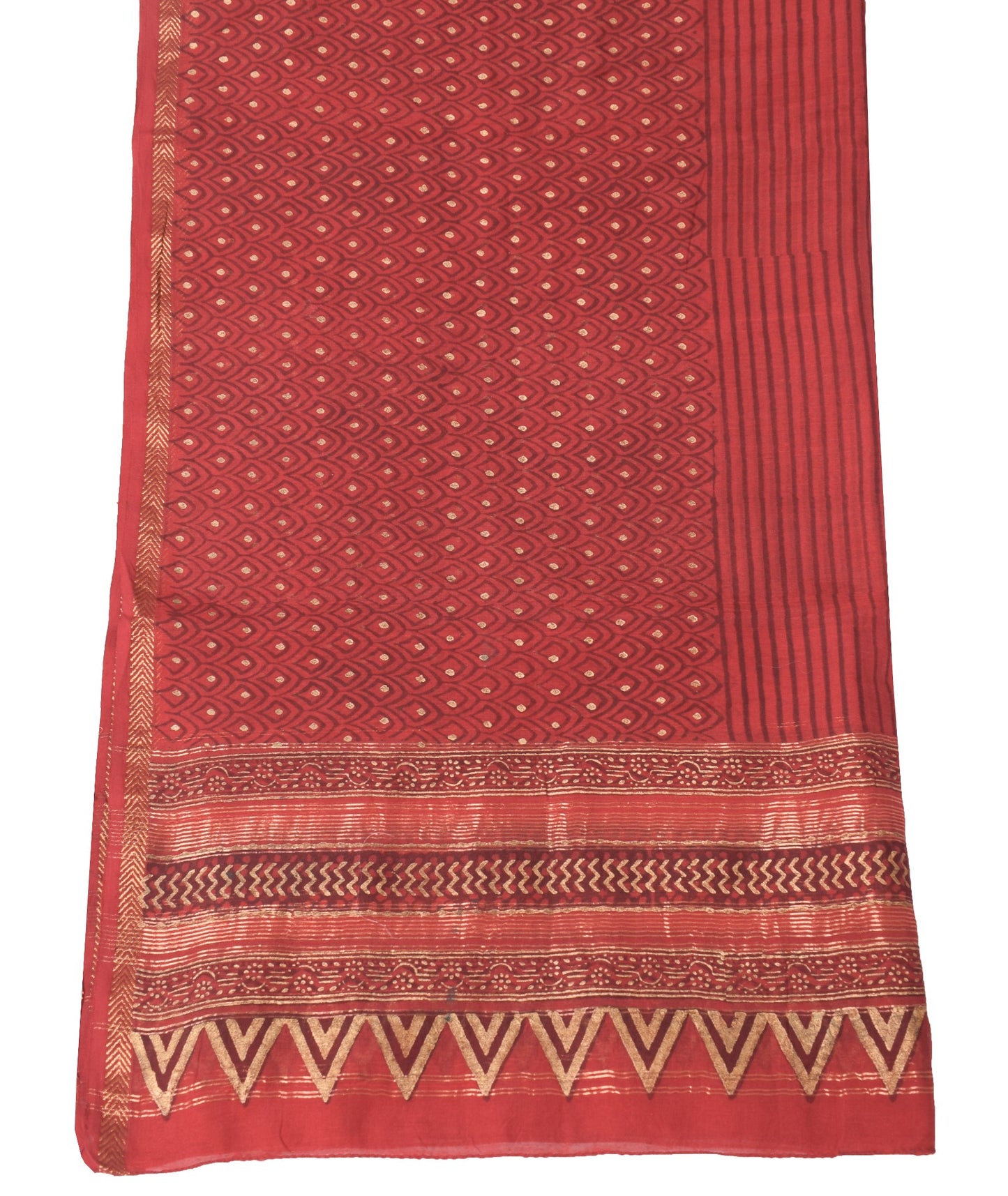 Sushila Vintage Stripes Red Dupatta Pure Cotton Silk Hand Block Print Long Stole