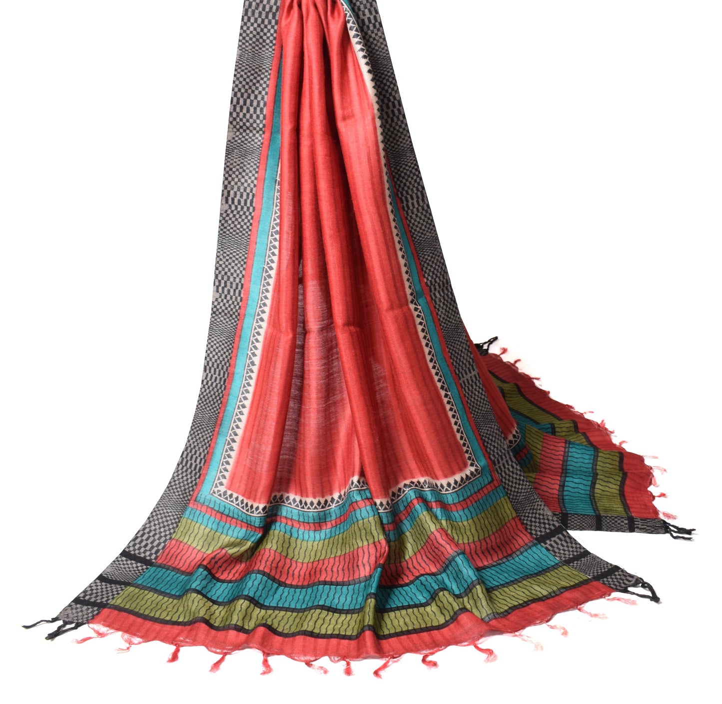 Sushila Vintage Red Pure Woolen Dupatta Hand Block Printed & Woven Long Stole