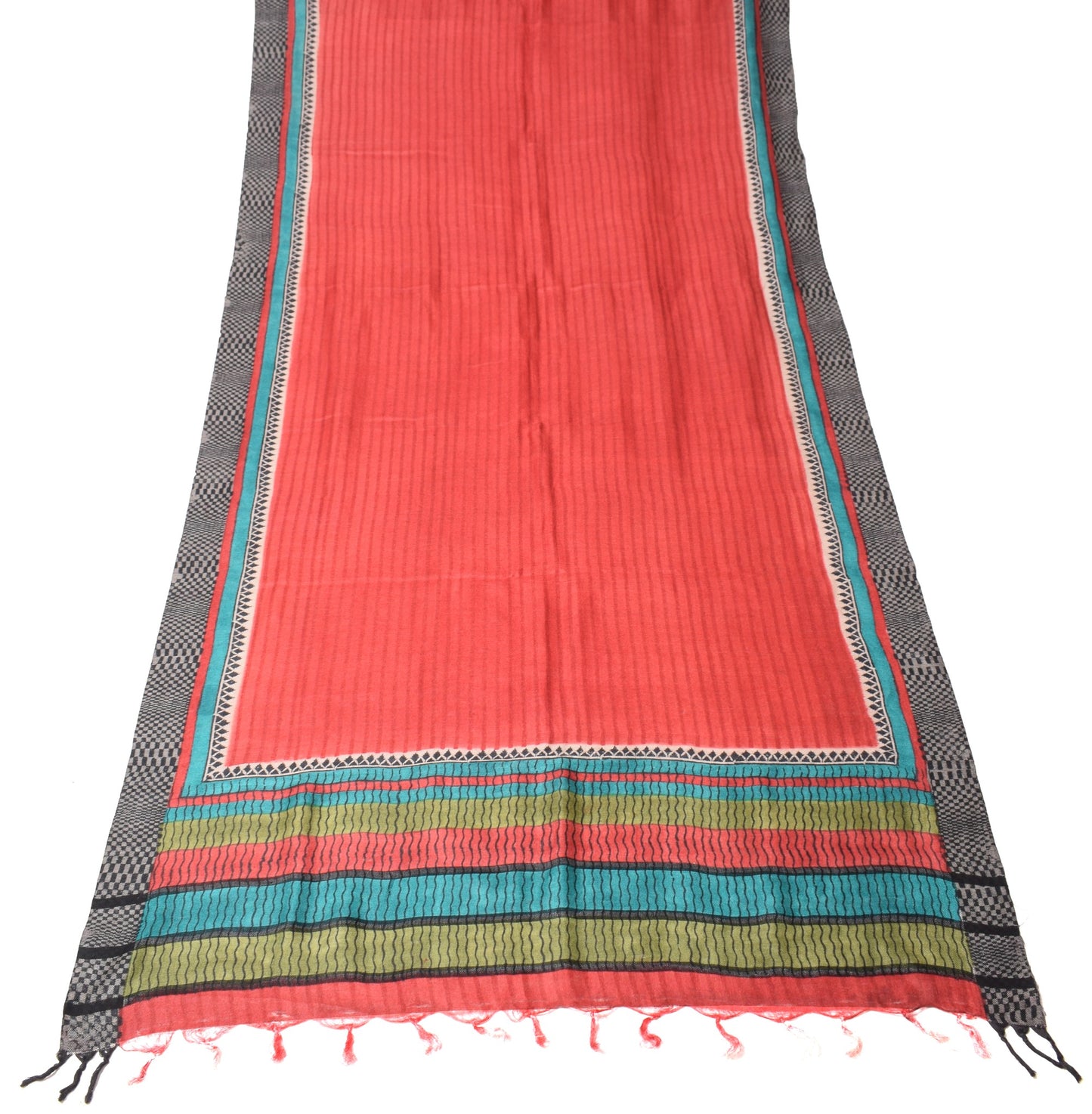 Sushila Vintage Red Pure Woolen Dupatta Hand Block Printed & Woven Long Stole