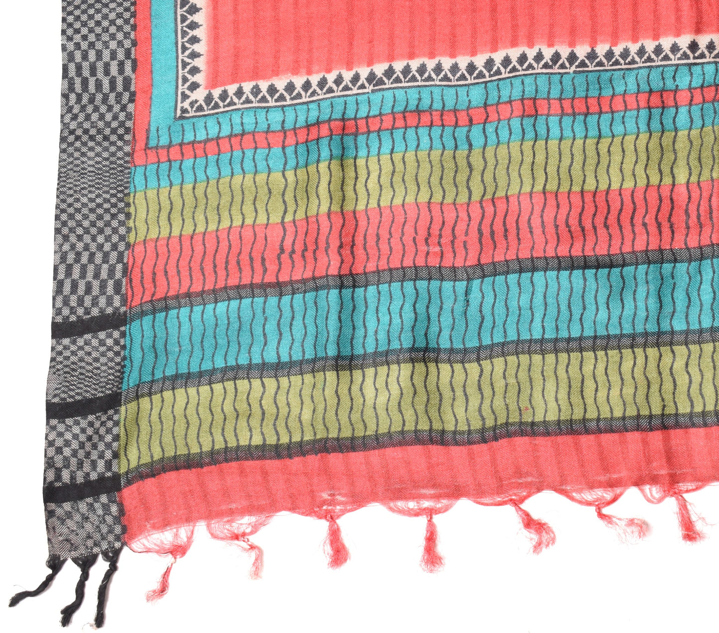Sushila Vintage Red Pure Woolen Dupatta Hand Block Printed & Woven Long Stole
