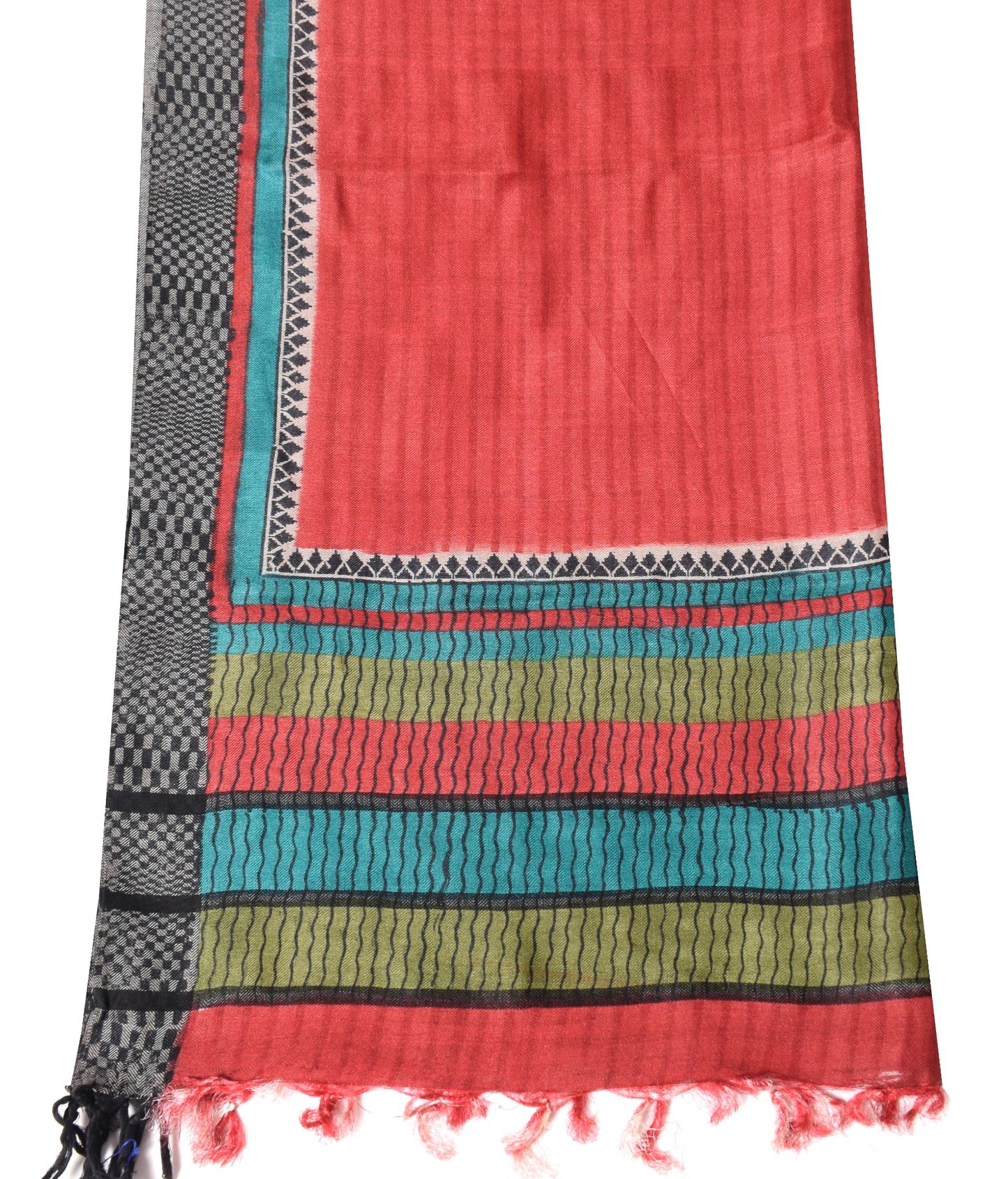 Sushila Vintage Red Pure Woolen Dupatta Hand Block Printed & Woven Long Stole
