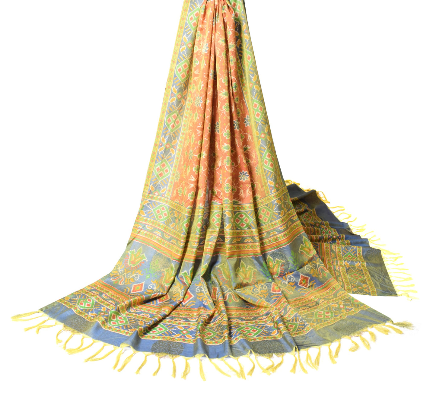 Sushila Vintage Orange Dupatta Pure Silk Patola Print & Woven Classy Long Stole