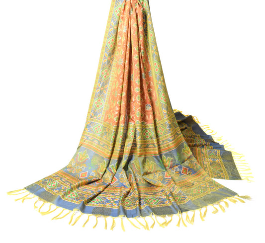 Sushila Vintage Orange Dupatta Pure Silk Patola Print & Woven Classy Long Stole