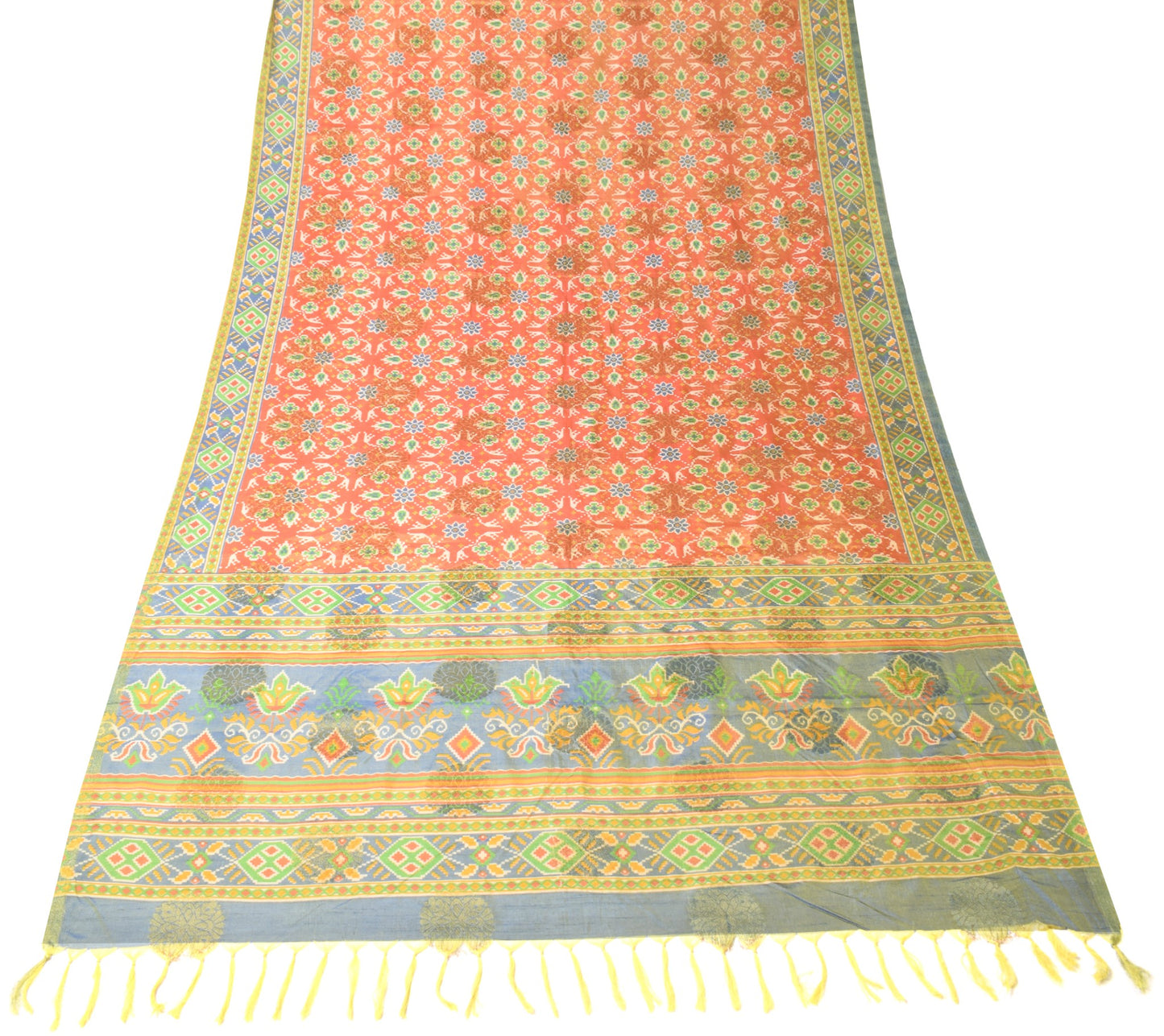 Sushila Vintage Orange Dupatta Pure Silk Patola Print & Woven Classy Long Stole