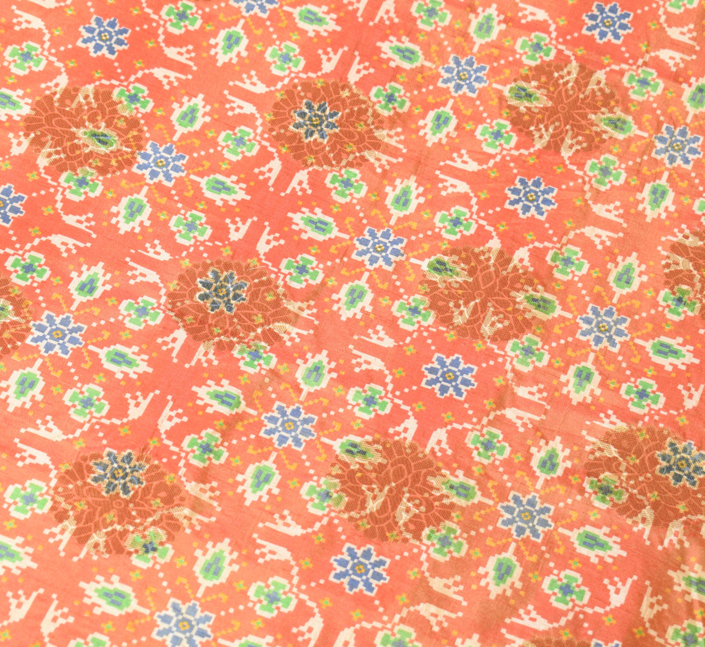 Sushila Vintage Orange Dupatta Pure Silk Patola Print & Woven Classy Long Stole