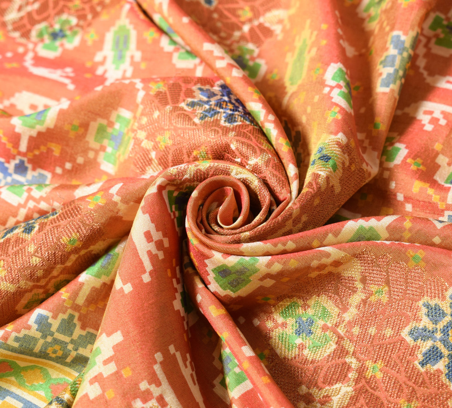 Sushila Vintage Orange Dupatta Pure Silk Patola Print & Woven Classy Long Stole