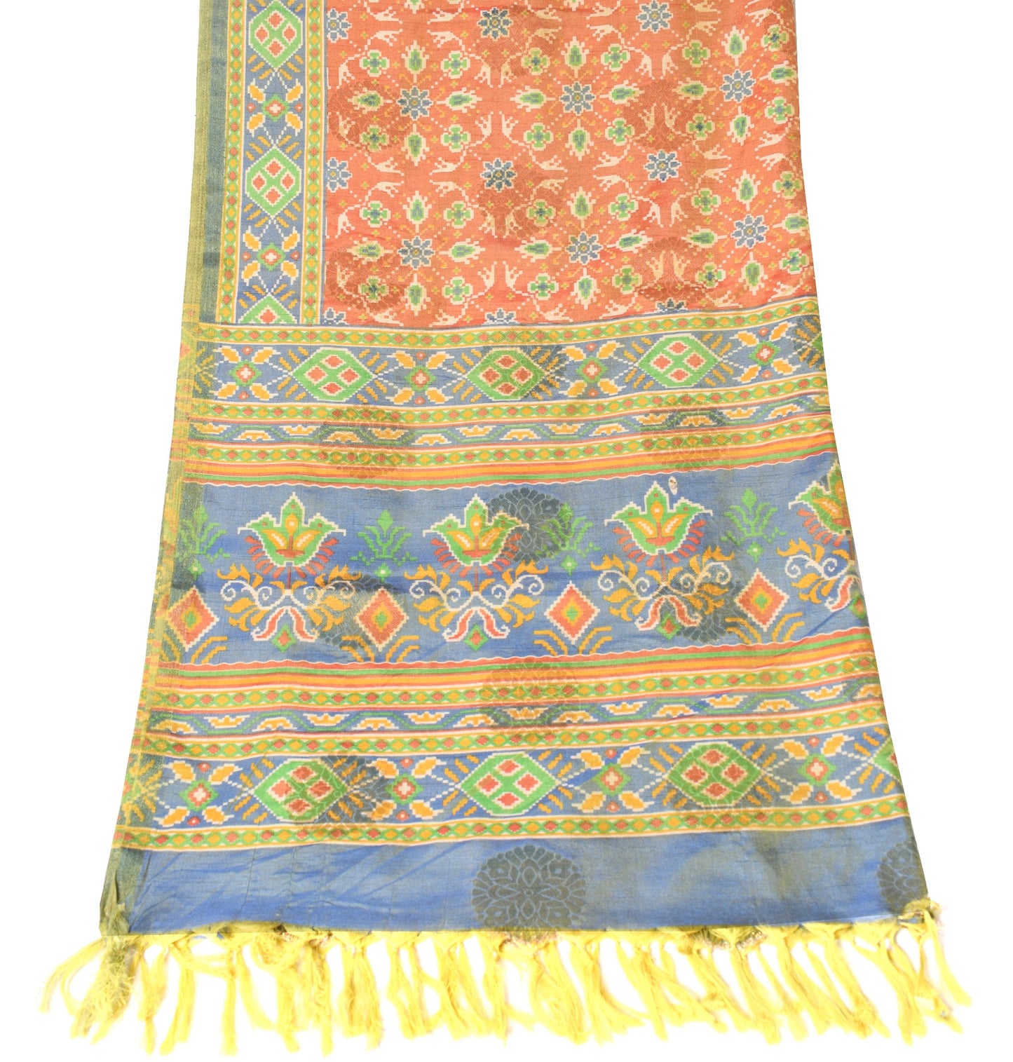 Sushila Vintage Orange Dupatta Pure Silk Patola Print & Woven Classy Long Stole