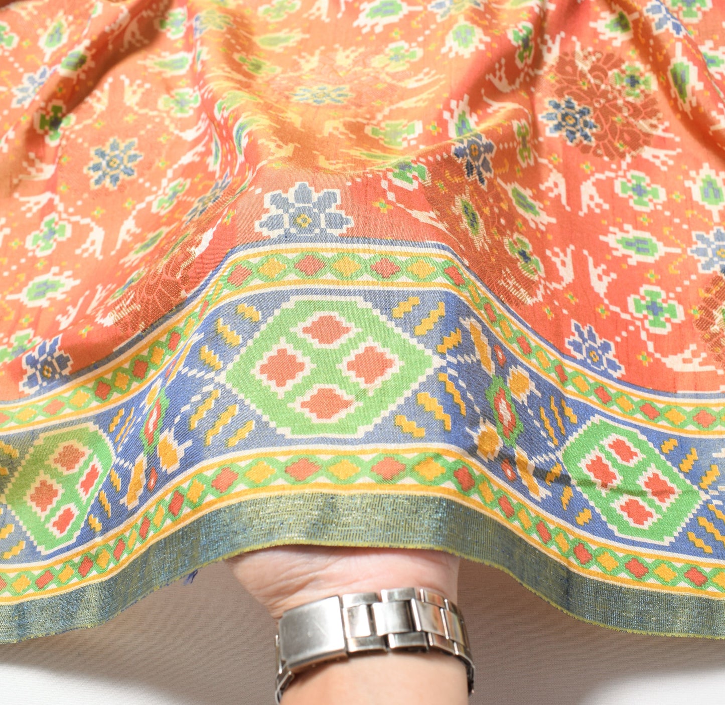 Sushila Vintage Orange Dupatta Pure Silk Patola Print & Woven Classy Long Stole