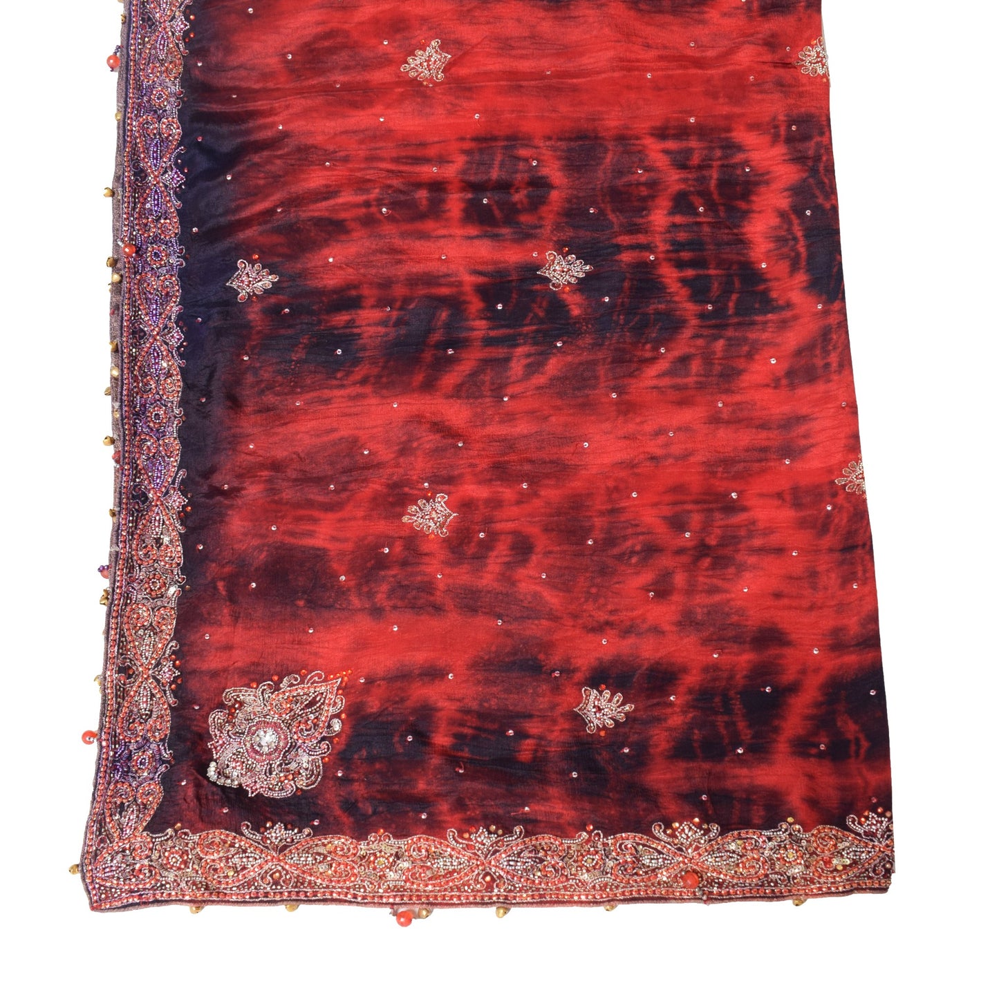 Sushila Vintage Red Tie-Dye Dupatta Pure Chiffon Sequins Embellish Long Stole