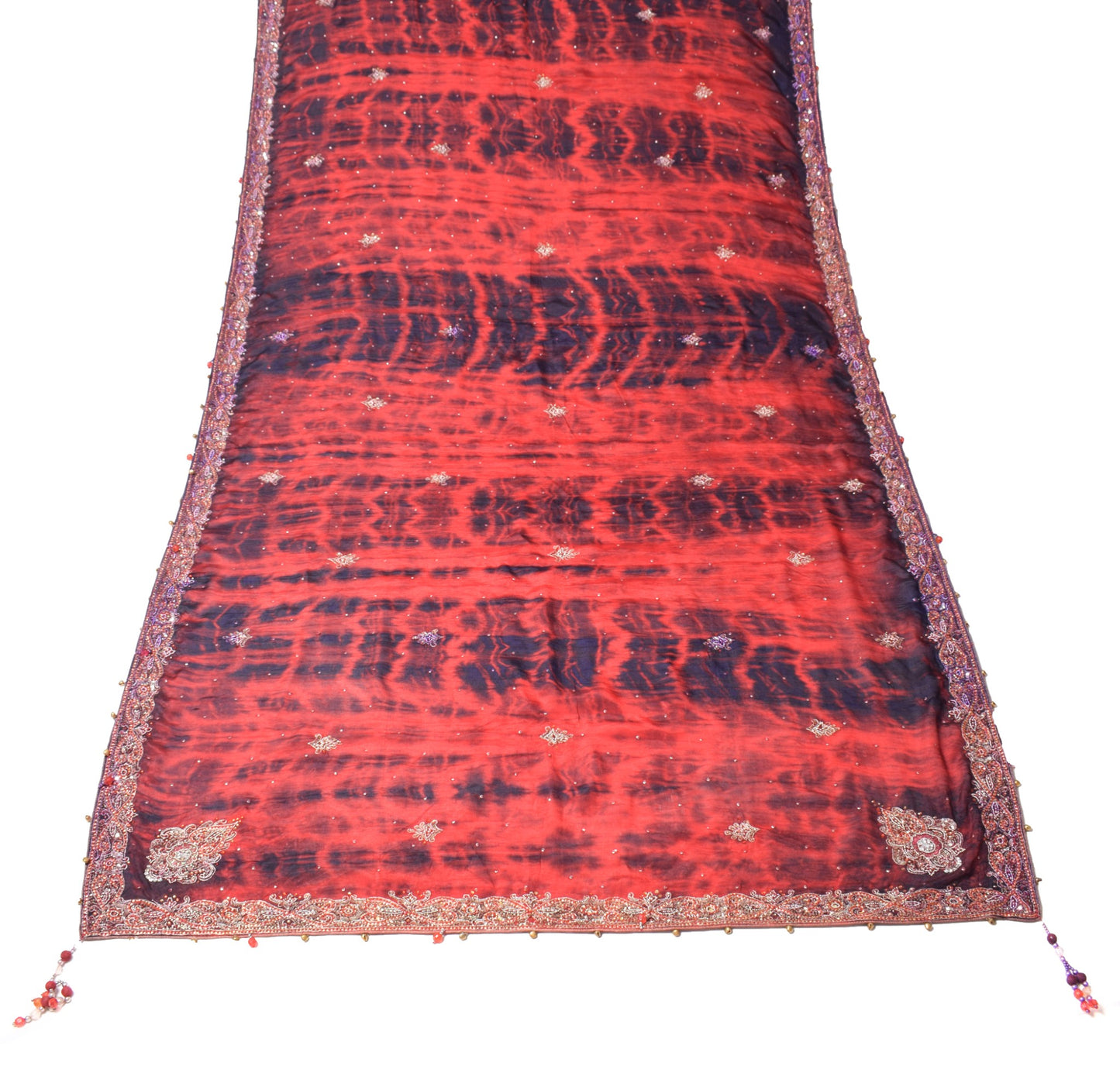 Sushila Vintage Red Tie-Dye Dupatta Pure Chiffon Sequins Embellish Long Stole