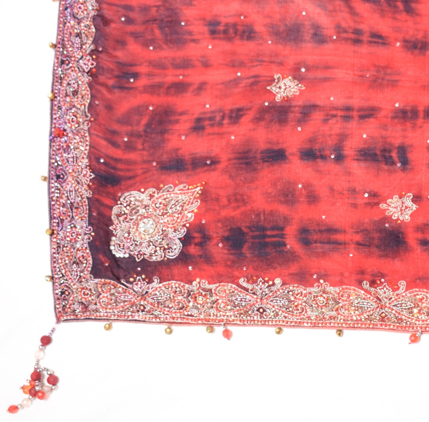 Sushila Vintage Red Tie-Dye Dupatta Pure Chiffon Sequins Embellish Long Stole