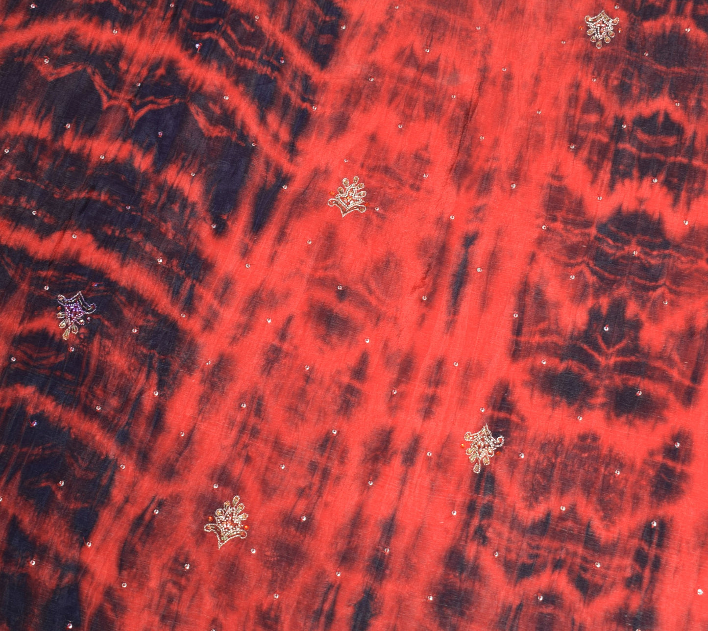 Sushila Vintage Red Tie-Dye Dupatta Pure Chiffon Sequins Embellish Long Stole