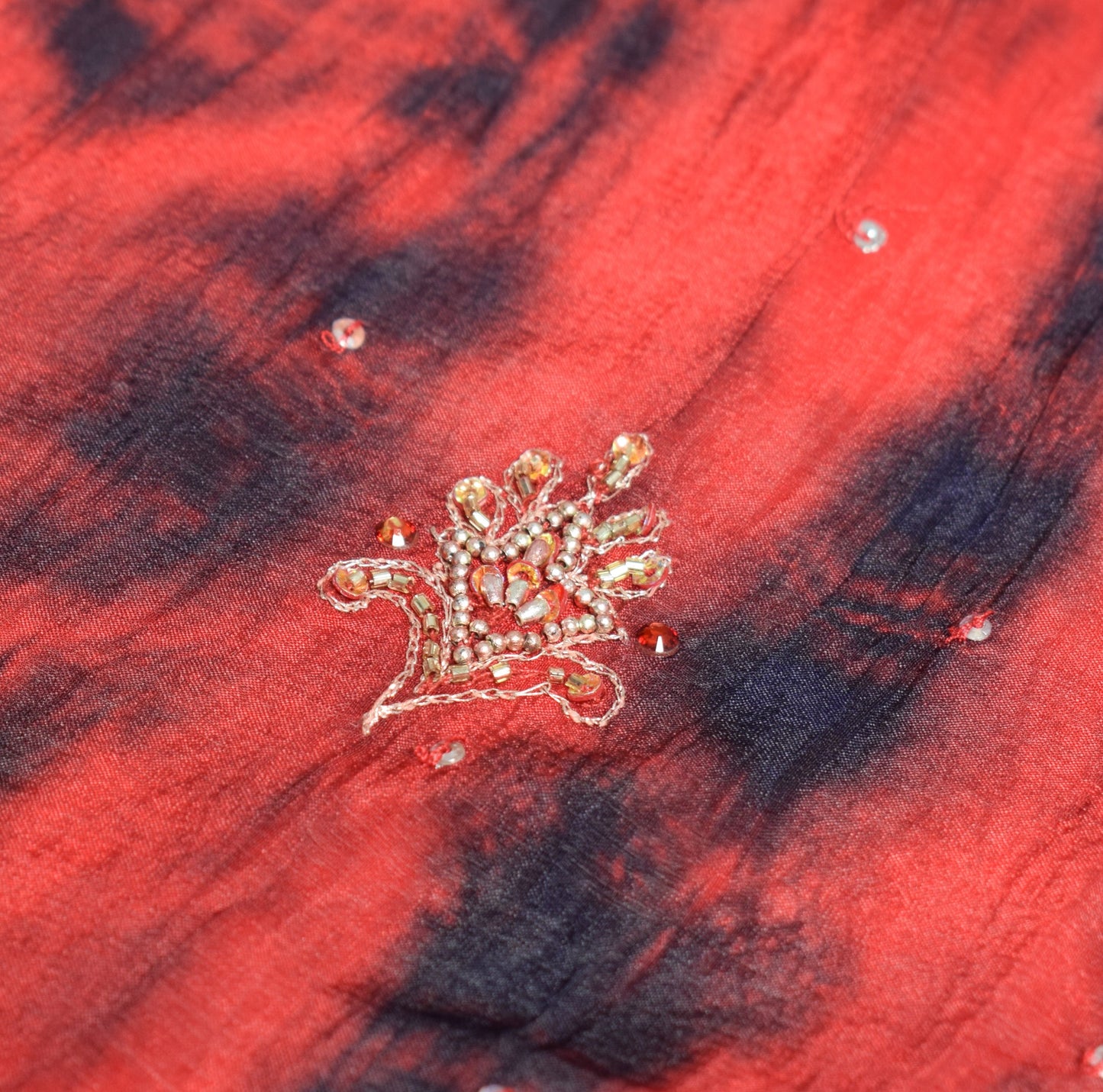 Sushila Vintage Red Tie-Dye Dupatta Pure Chiffon Sequins Embellish Long Stole