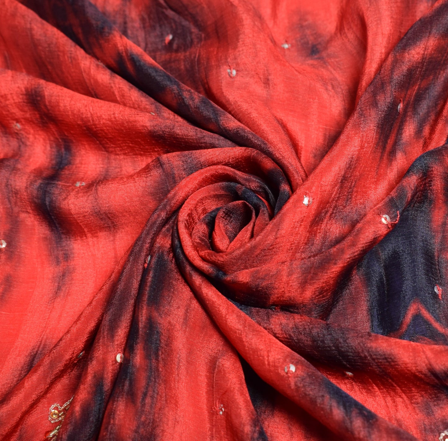 Sushila Vintage Red Tie-Dye Dupatta Pure Chiffon Sequins Embellish Long Stole