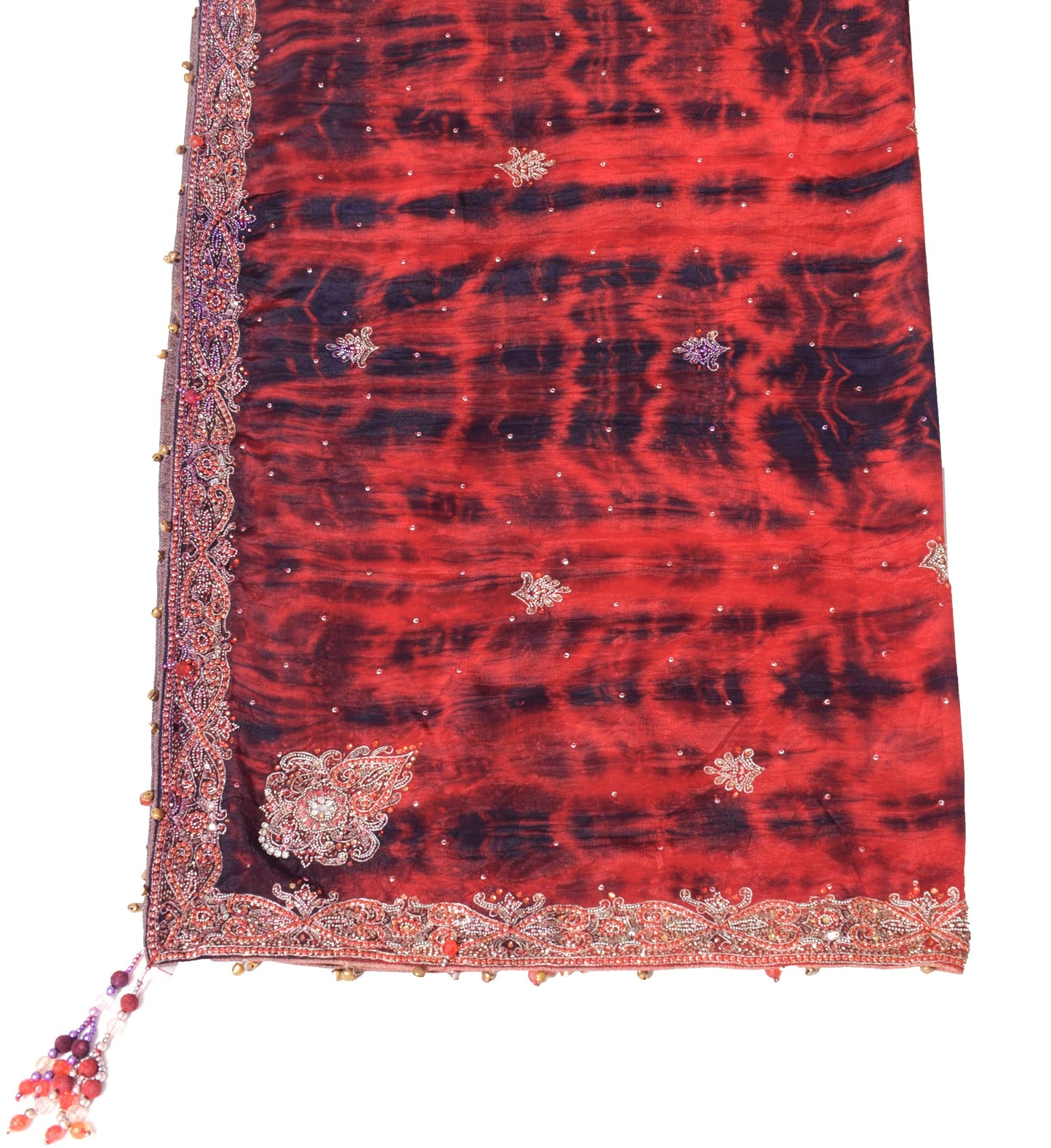 Sushila Vintage Red Tie-Dye Dupatta Pure Chiffon Sequins Embellish Long Stole
